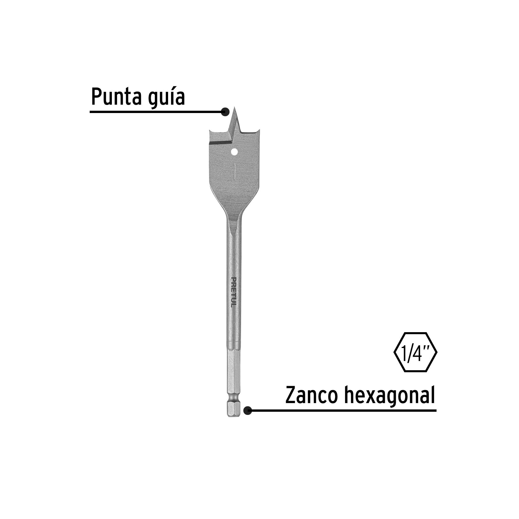 Broca plana de manita 1" para madera, PRETUL