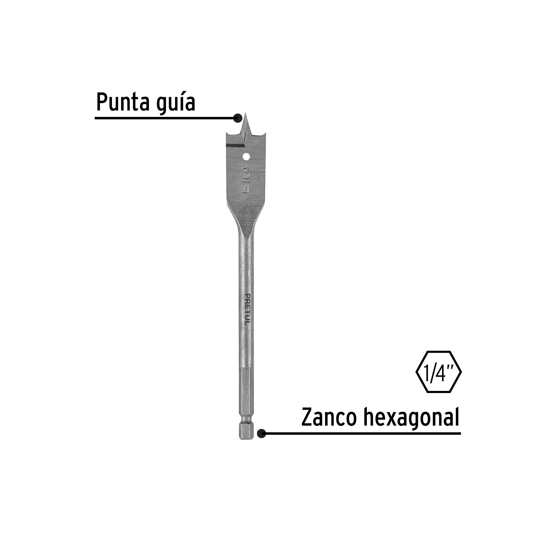 Broca plana de manita 3/4" para madera, PRETUL
