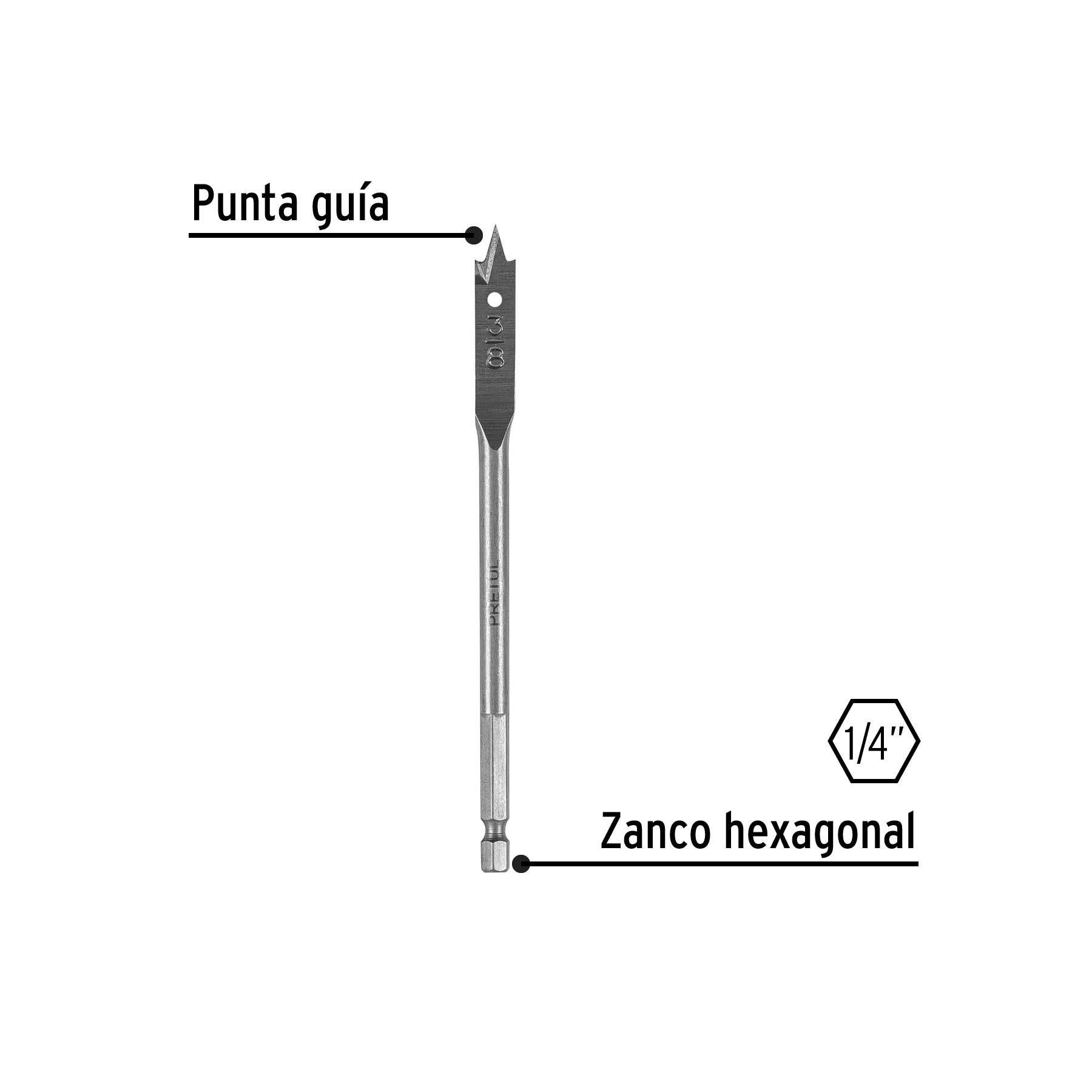 Broca plana de manita 3/8" para madera, PRETUL