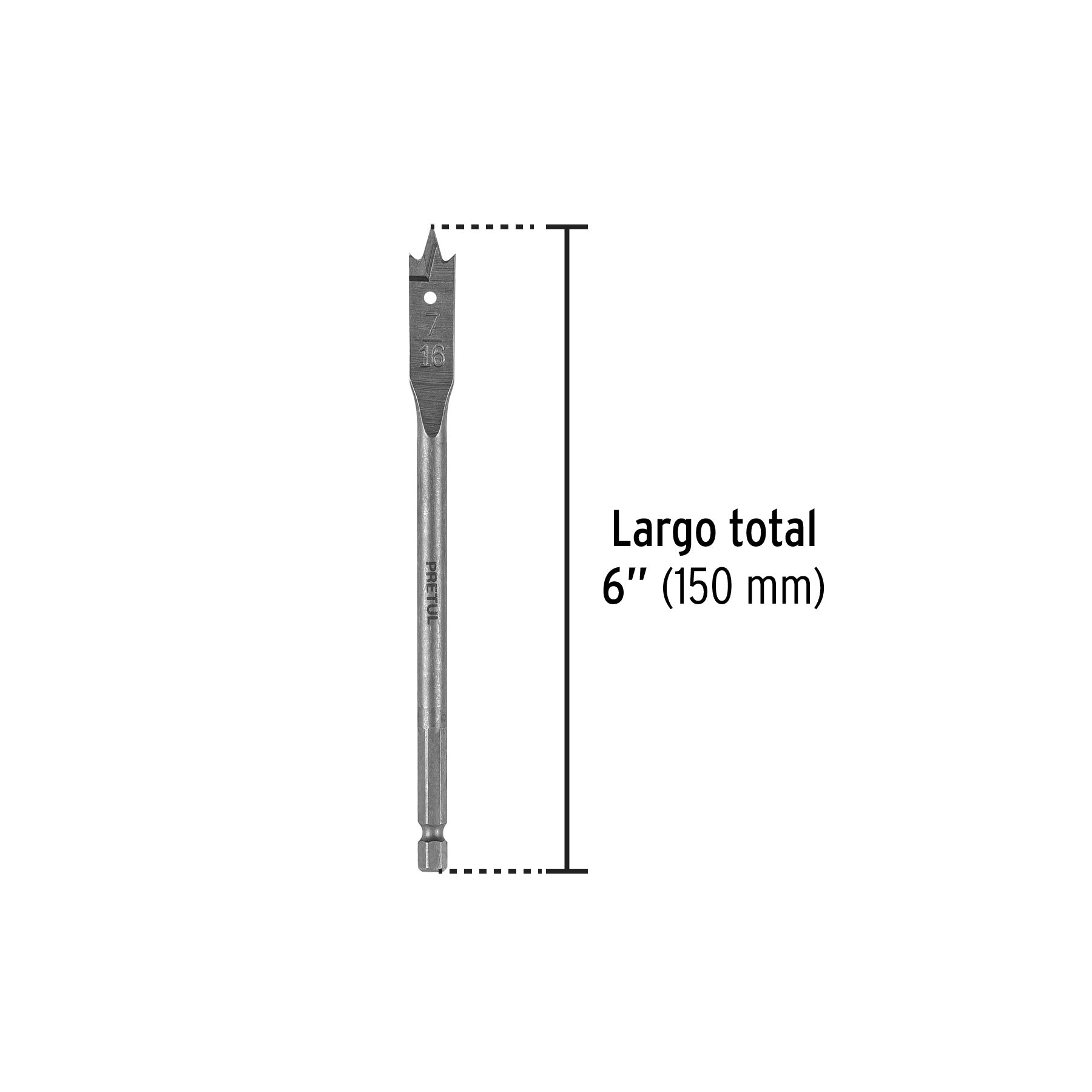 Broca plana de manita 7/16" para madera, PRETUL