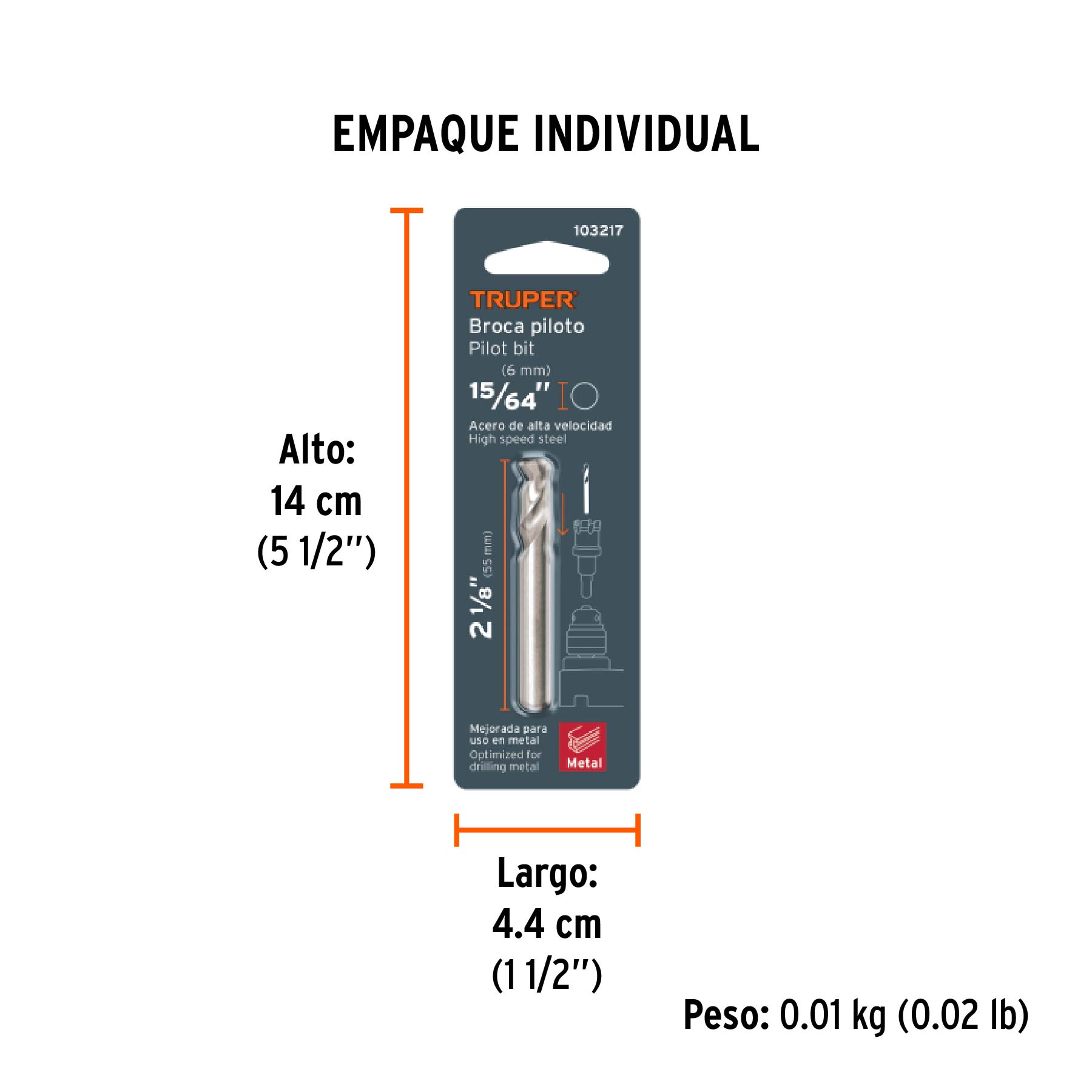 Broca piloto para brocasierras carburo de tungsteno, TRUPER - Empaque
