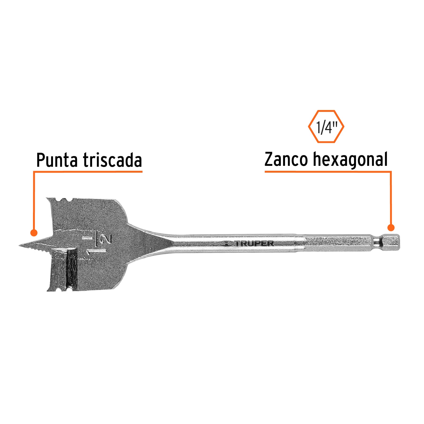Broca plana de manita 1-1/2" para madera, TRUPER