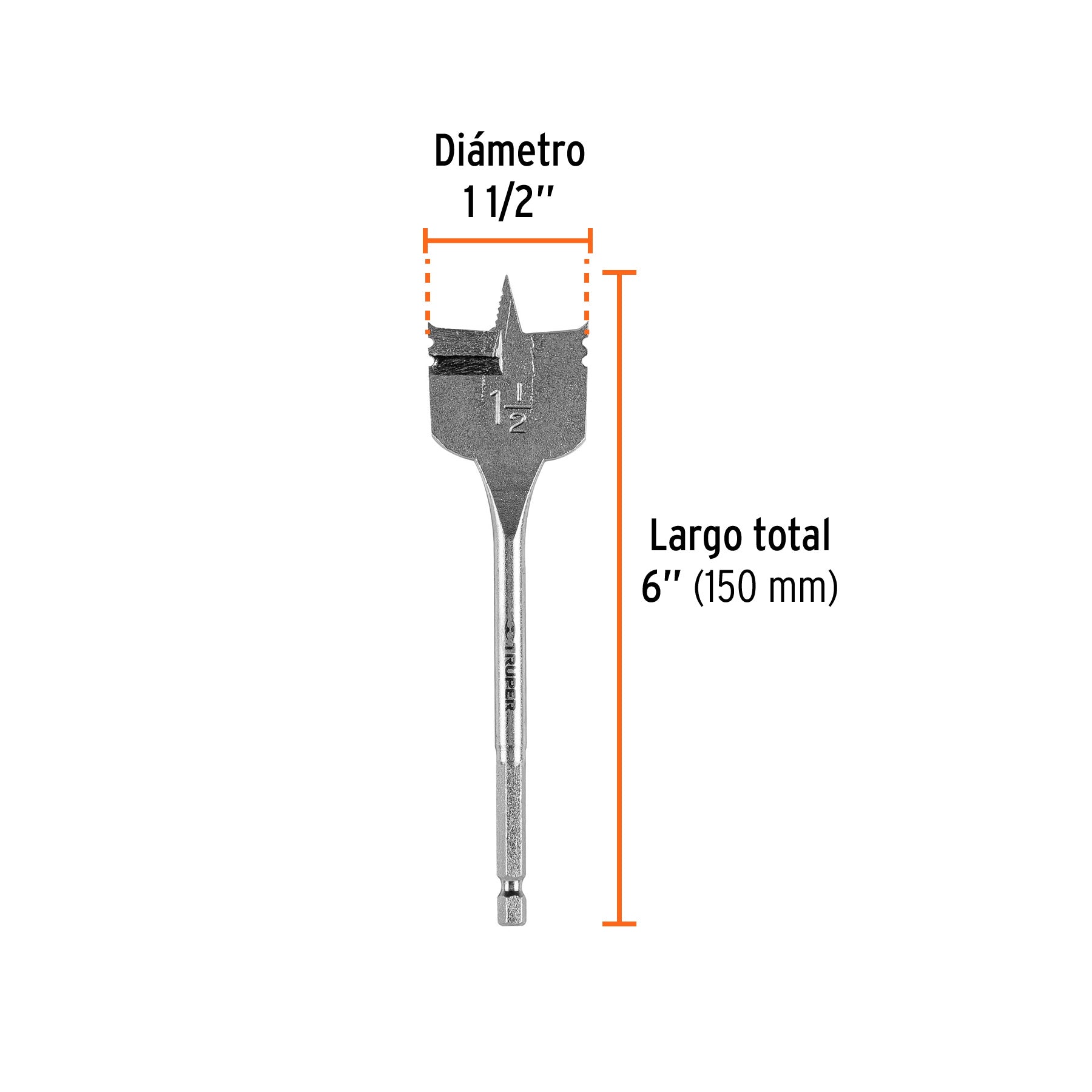 Broca plana de manita 1-1/2" para madera, TRUPER