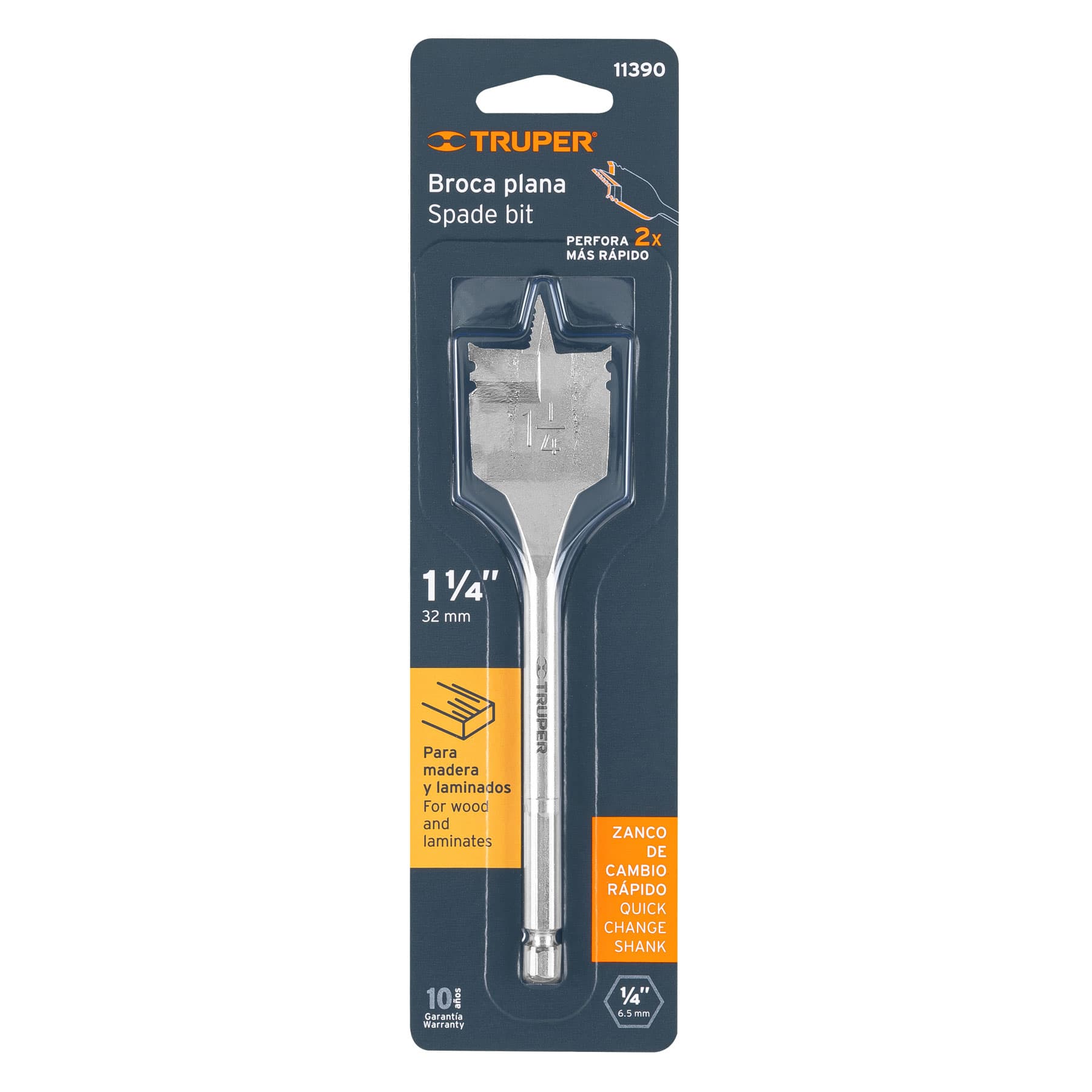 Broca plana de manita 1-1/4" para madera, TRUPER