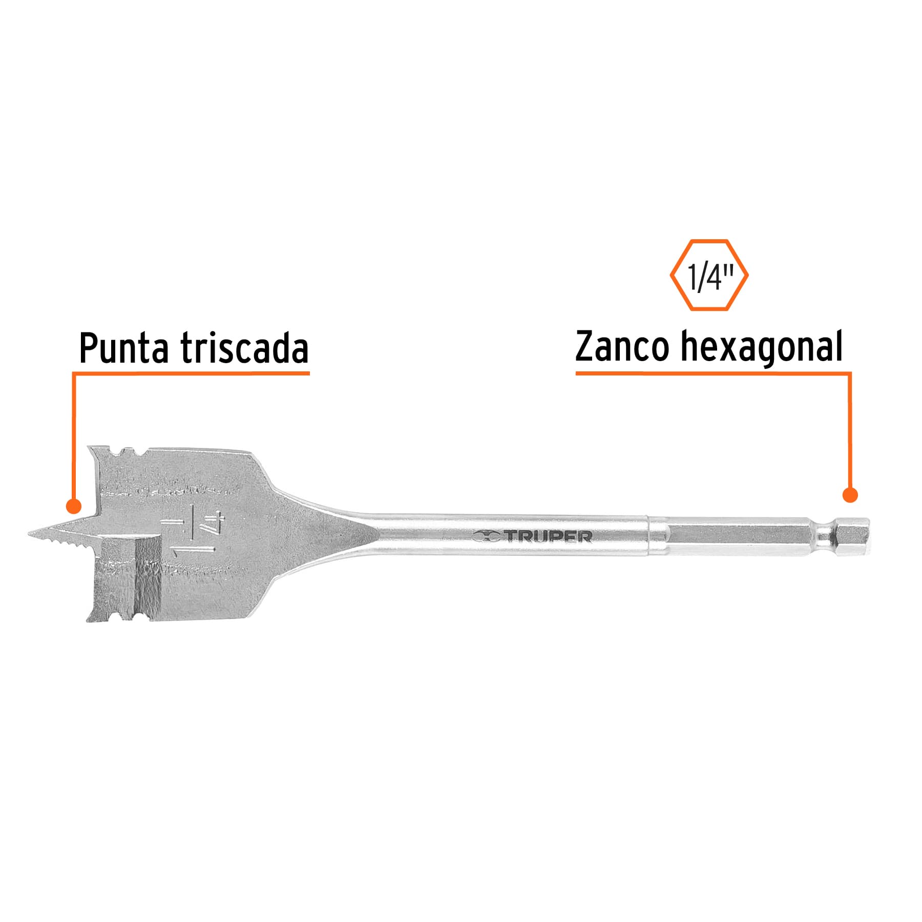 Broca plana de manita 1-1/4" para madera, TRUPER