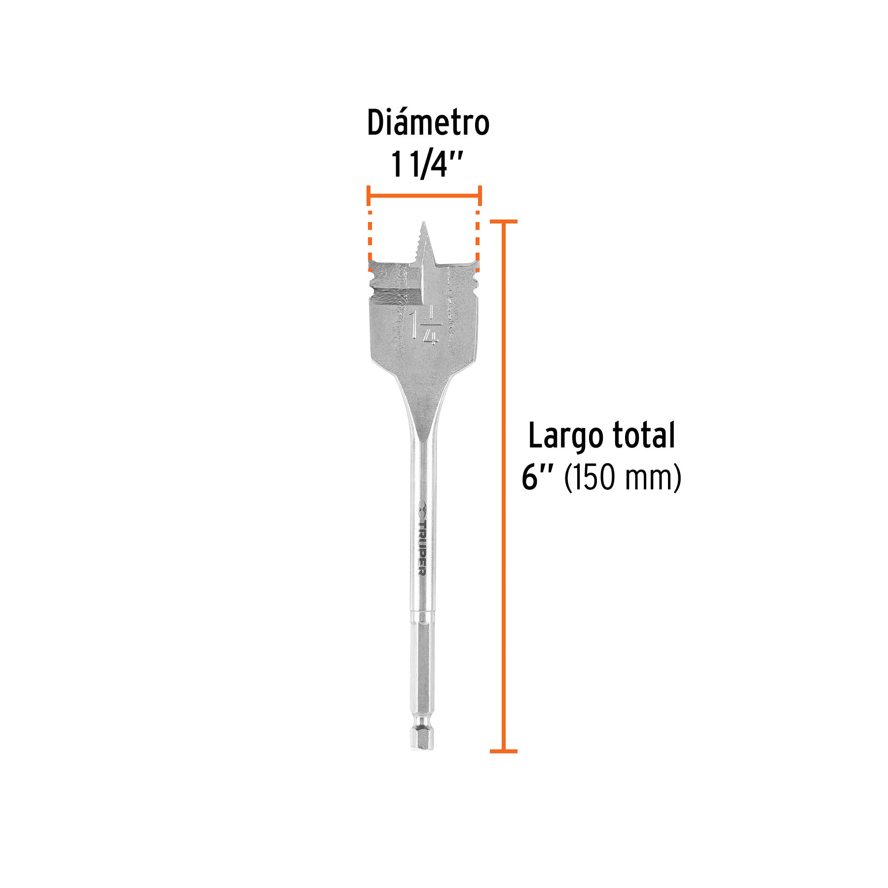 Broca plana de manita 1-1/4" para madera, TRUPER