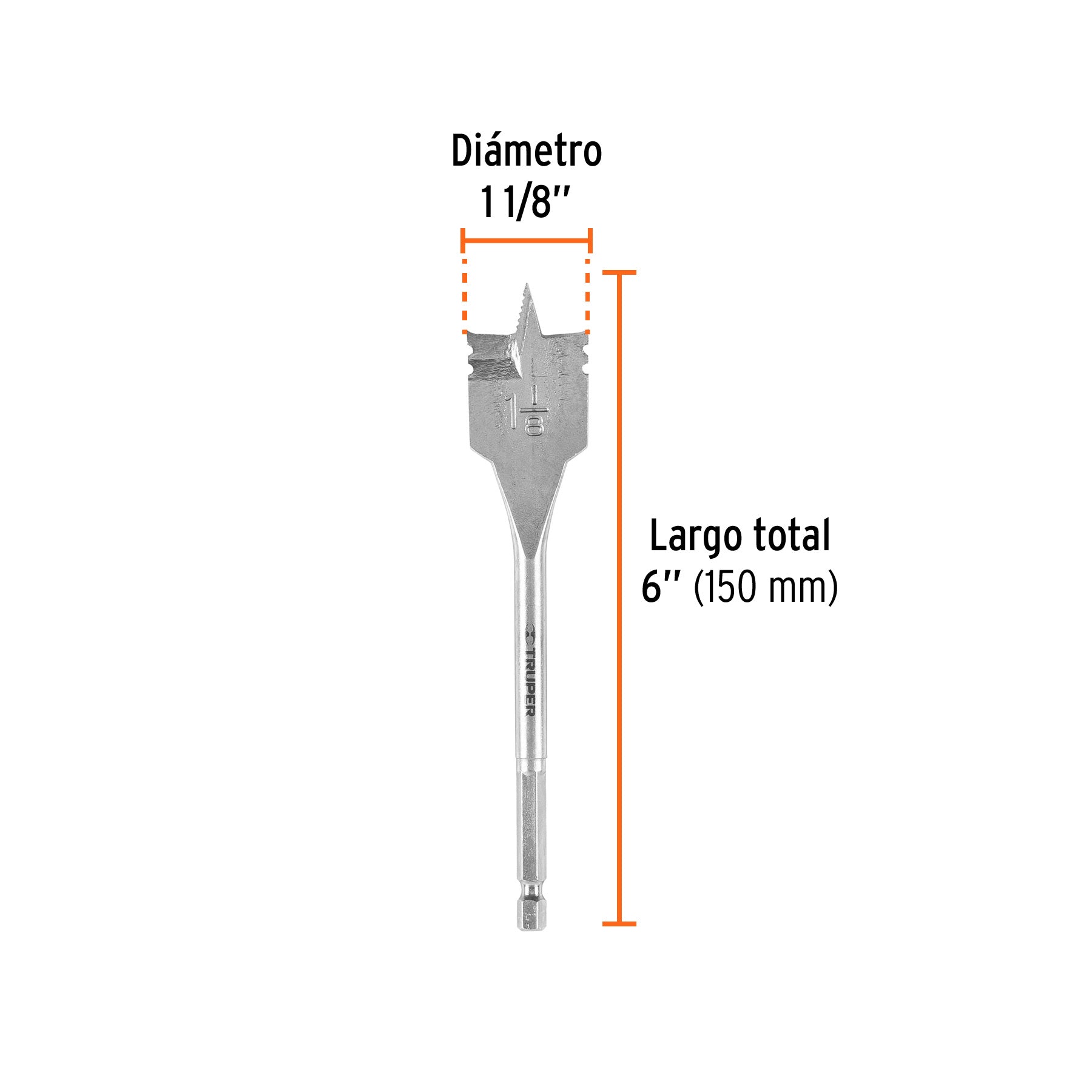 Broca plana de manita 1-1/8" para madera, TRUPER