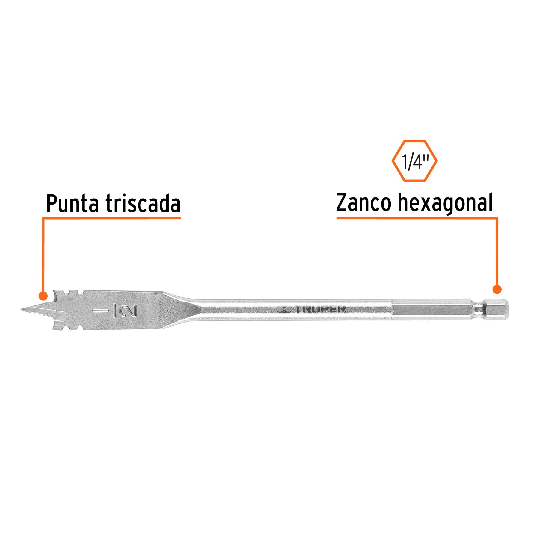 Broca plana de manita 1/2" para madera, TRUPER