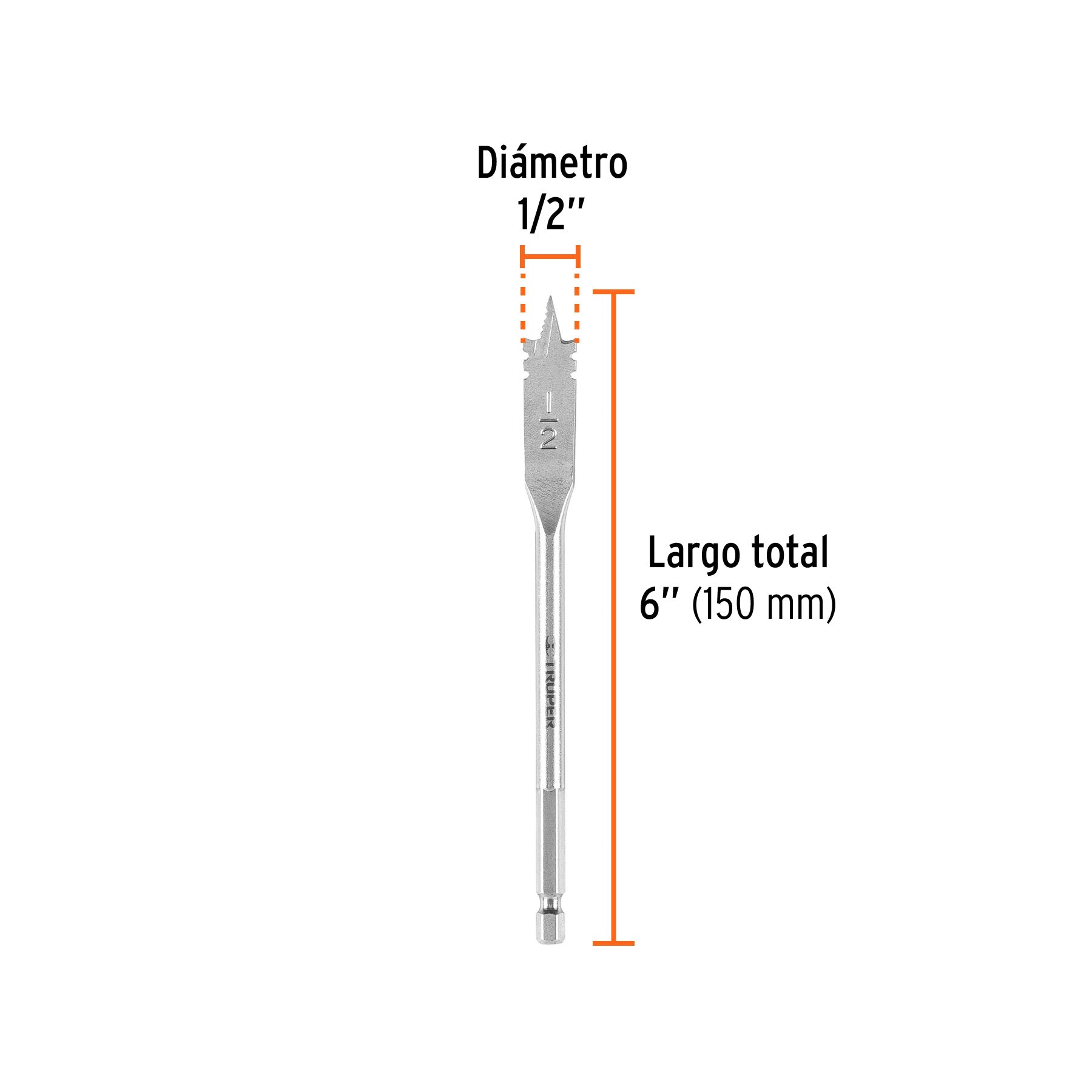 Broca plana de manita 1/2" para madera, TRUPER