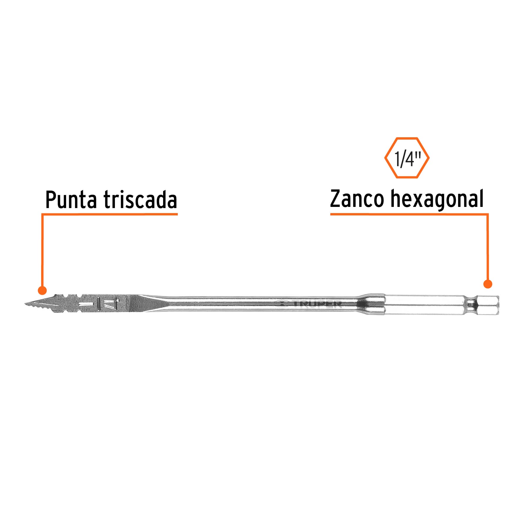 Broca plana de manita 1/4" para madera, TRUPER