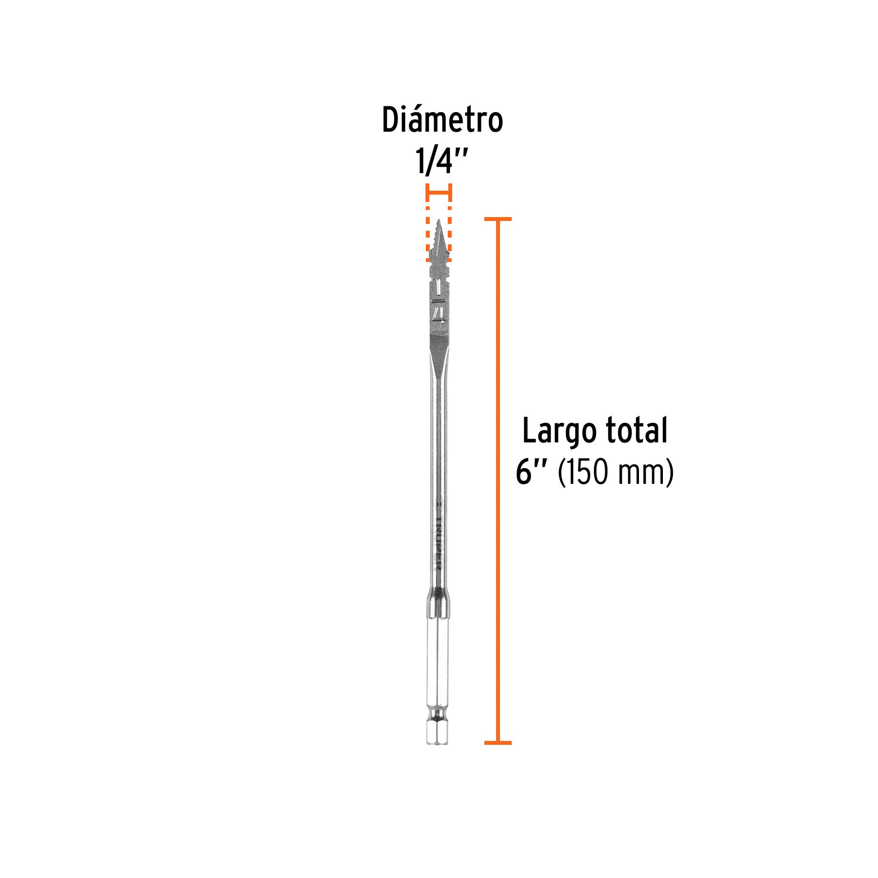 Broca plana de manita 1/4" para madera, TRUPER