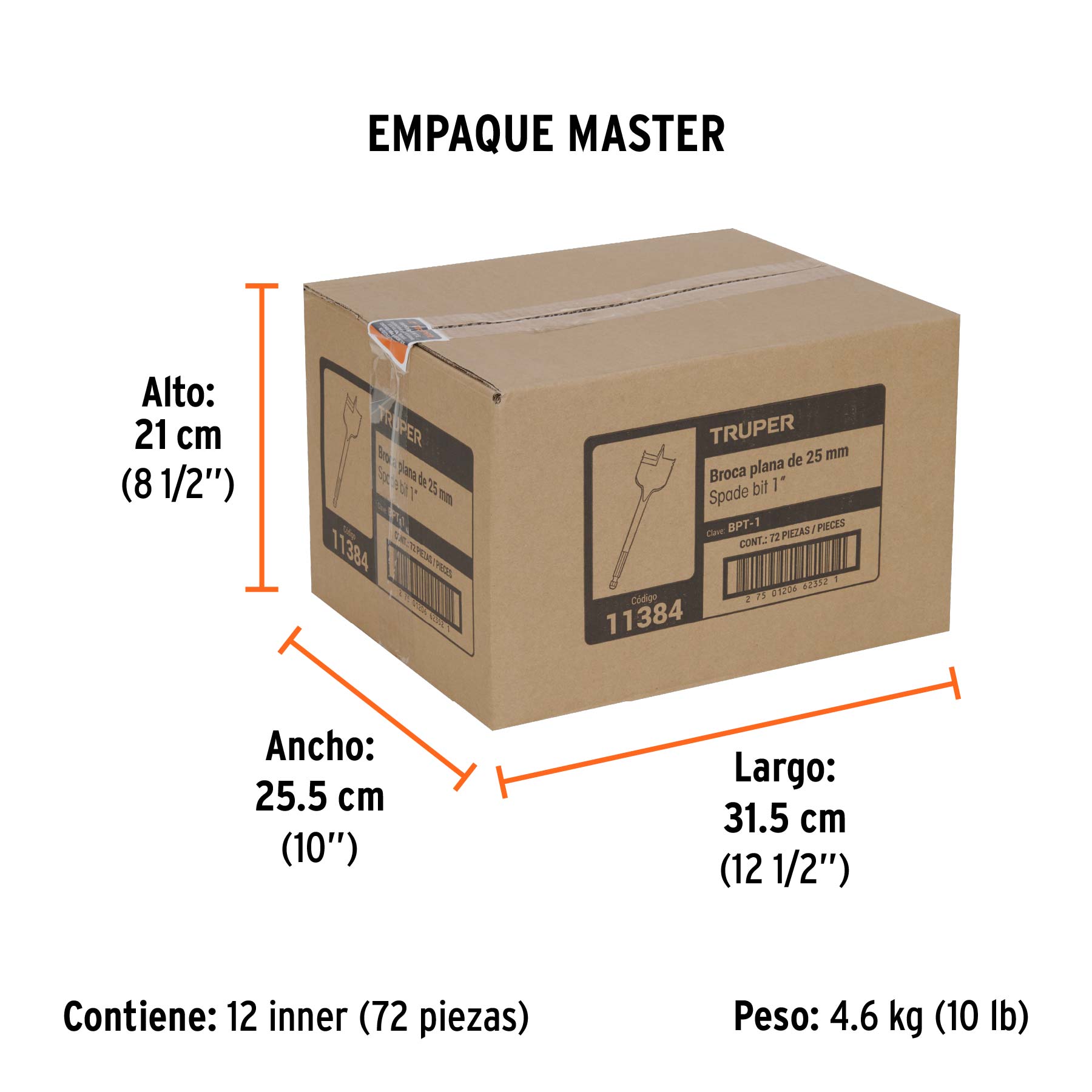 Broca plana de manita 1" para madera, TRUPER - Empaque