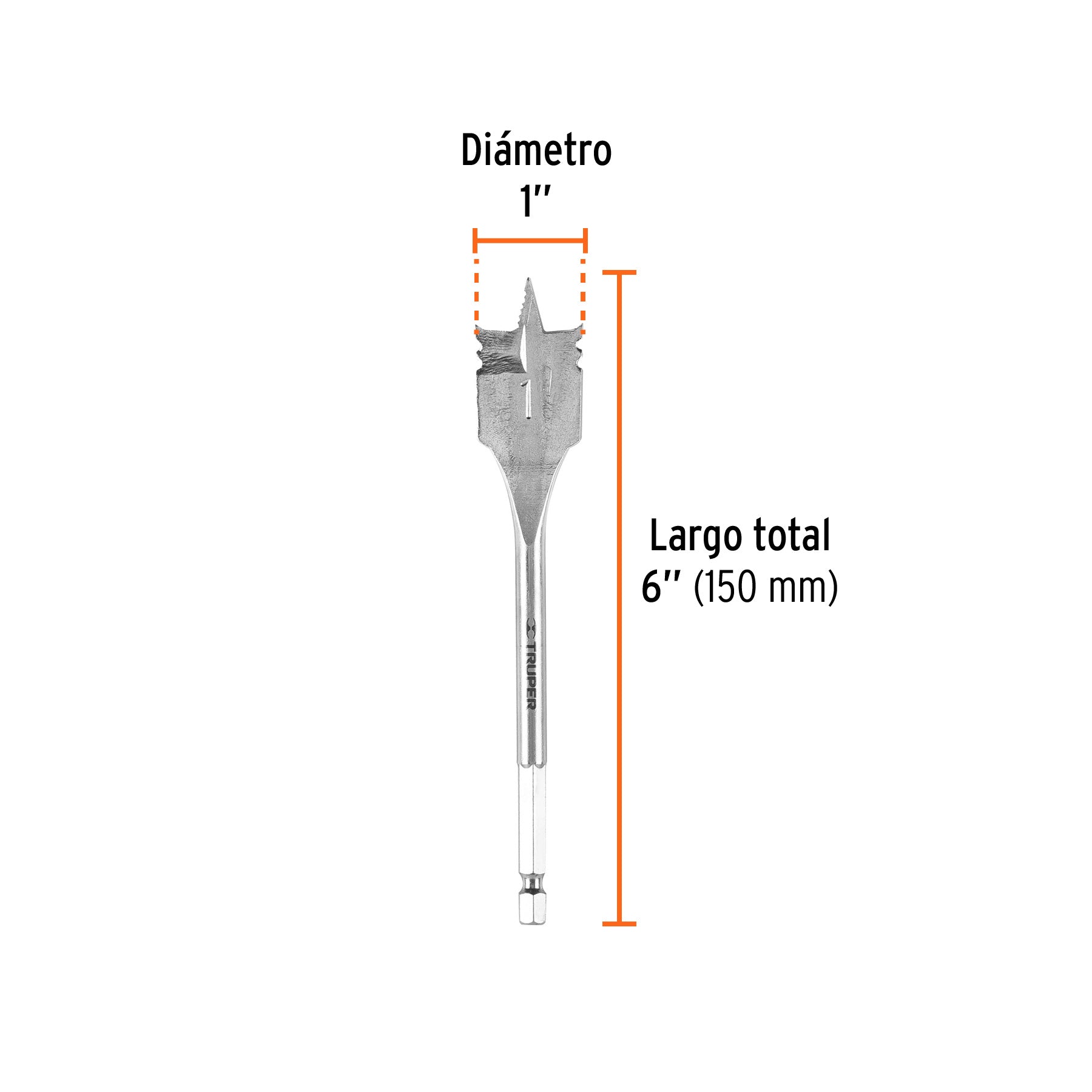 Broca plana de manita 1" para madera, TRUPER