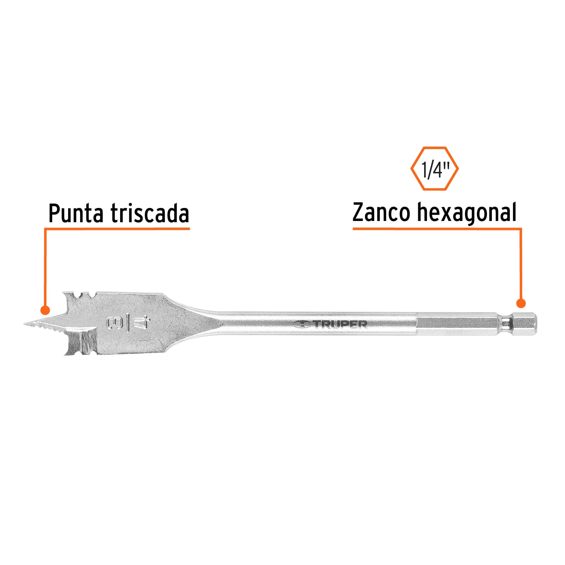 Broca plana de manita 3/4" para madera, TRUPER