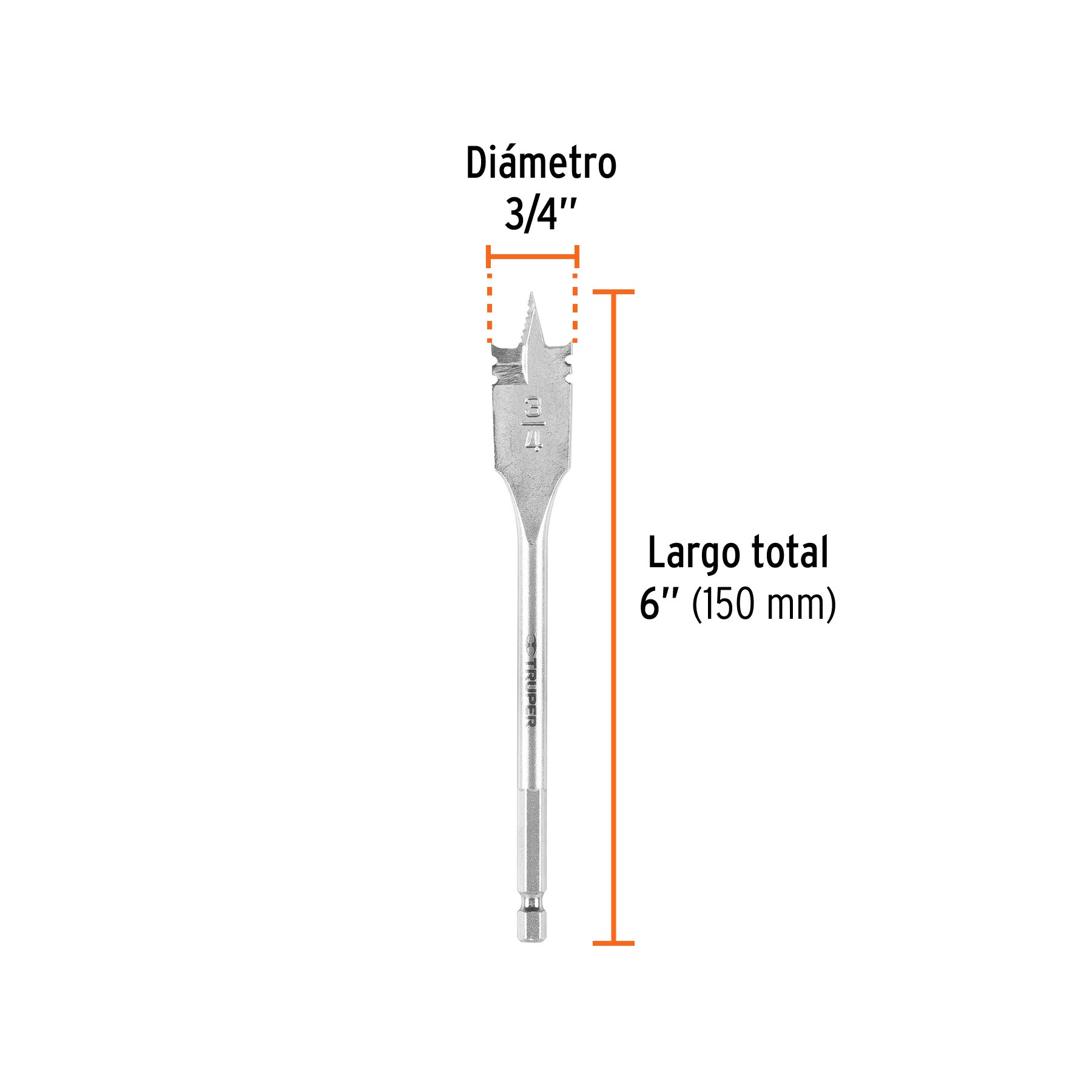 Broca plana de manita 3/4" para madera, TRUPER
