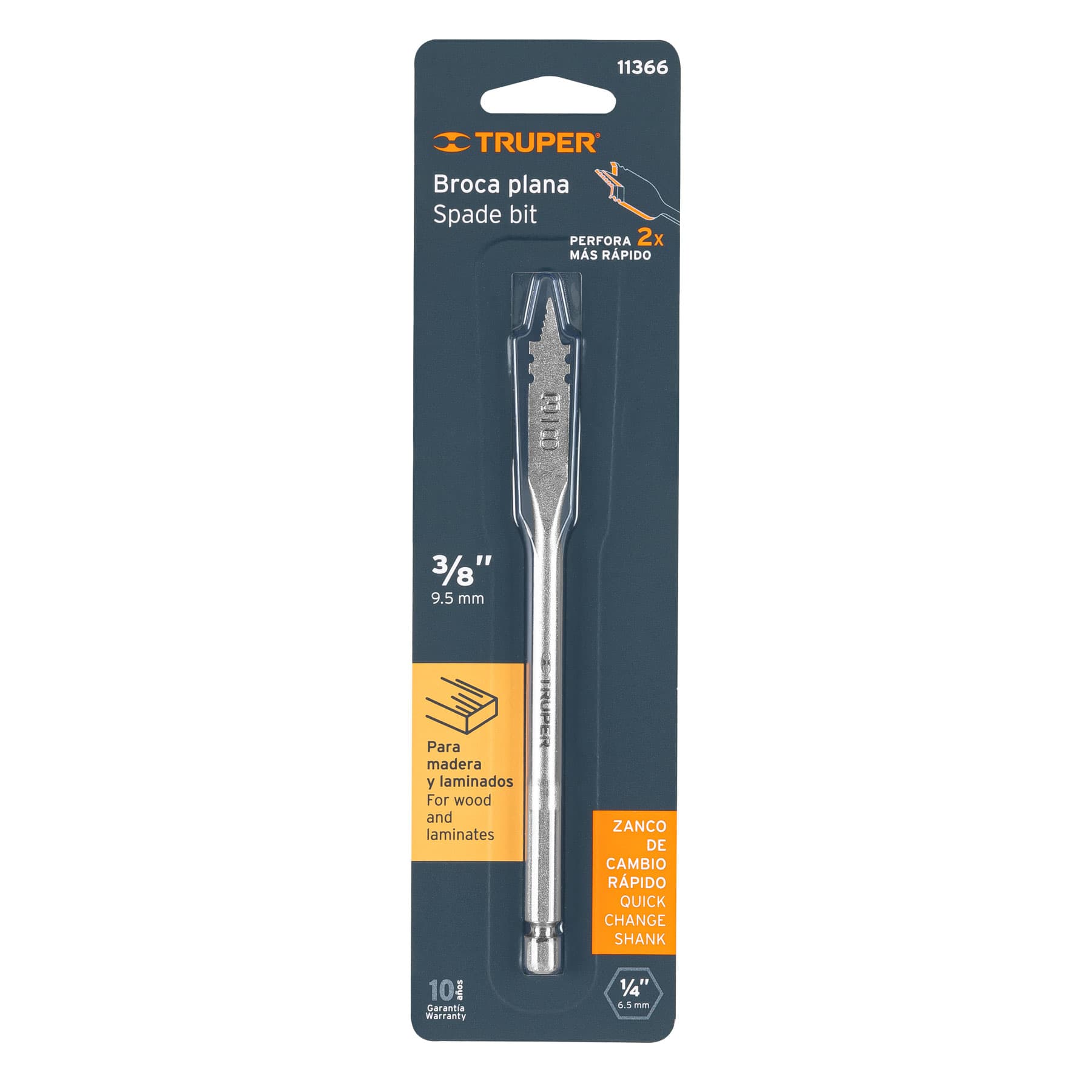 Broca plana de manita 3/8" para madera, TRUPER