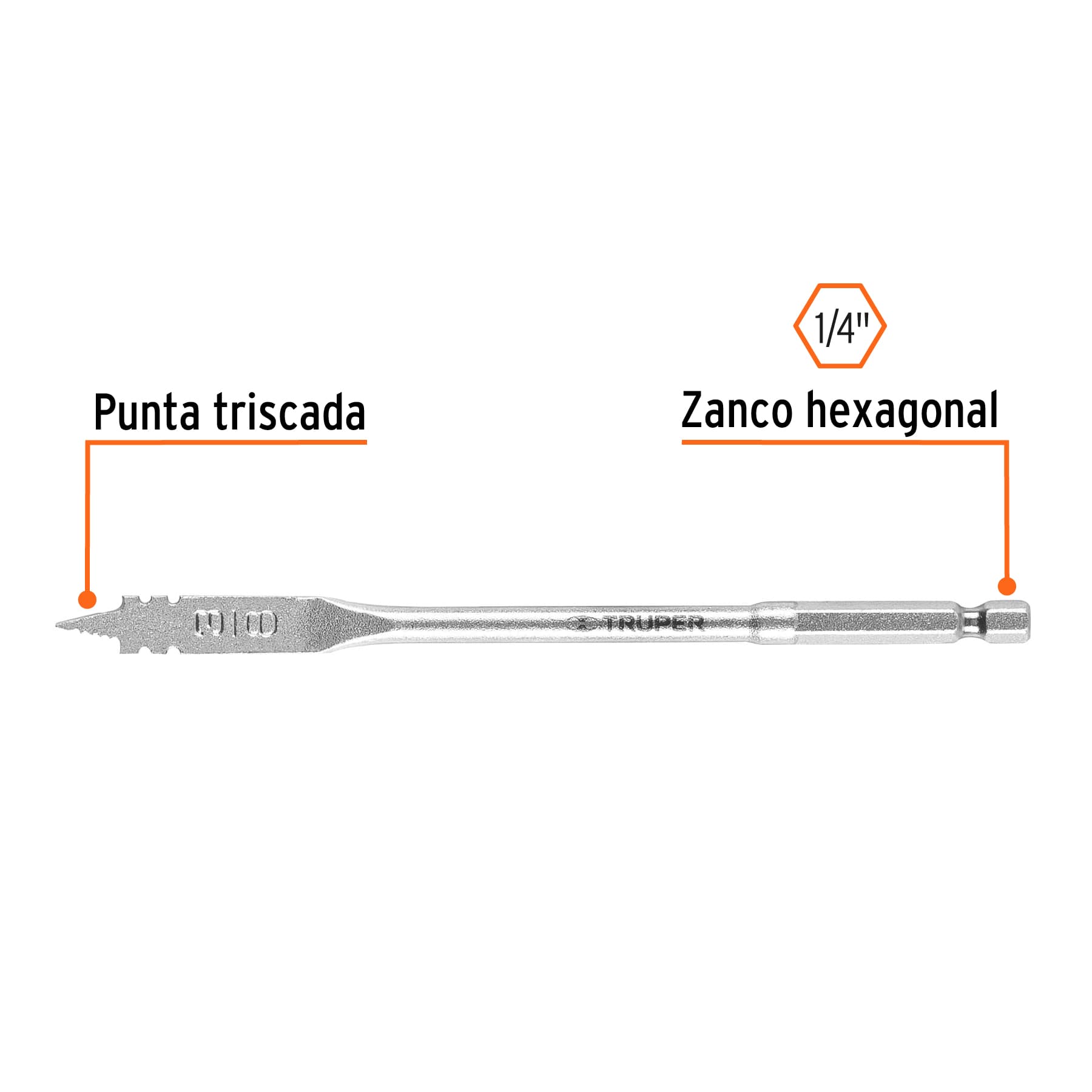 Broca plana de manita 3/8" para madera, TRUPER