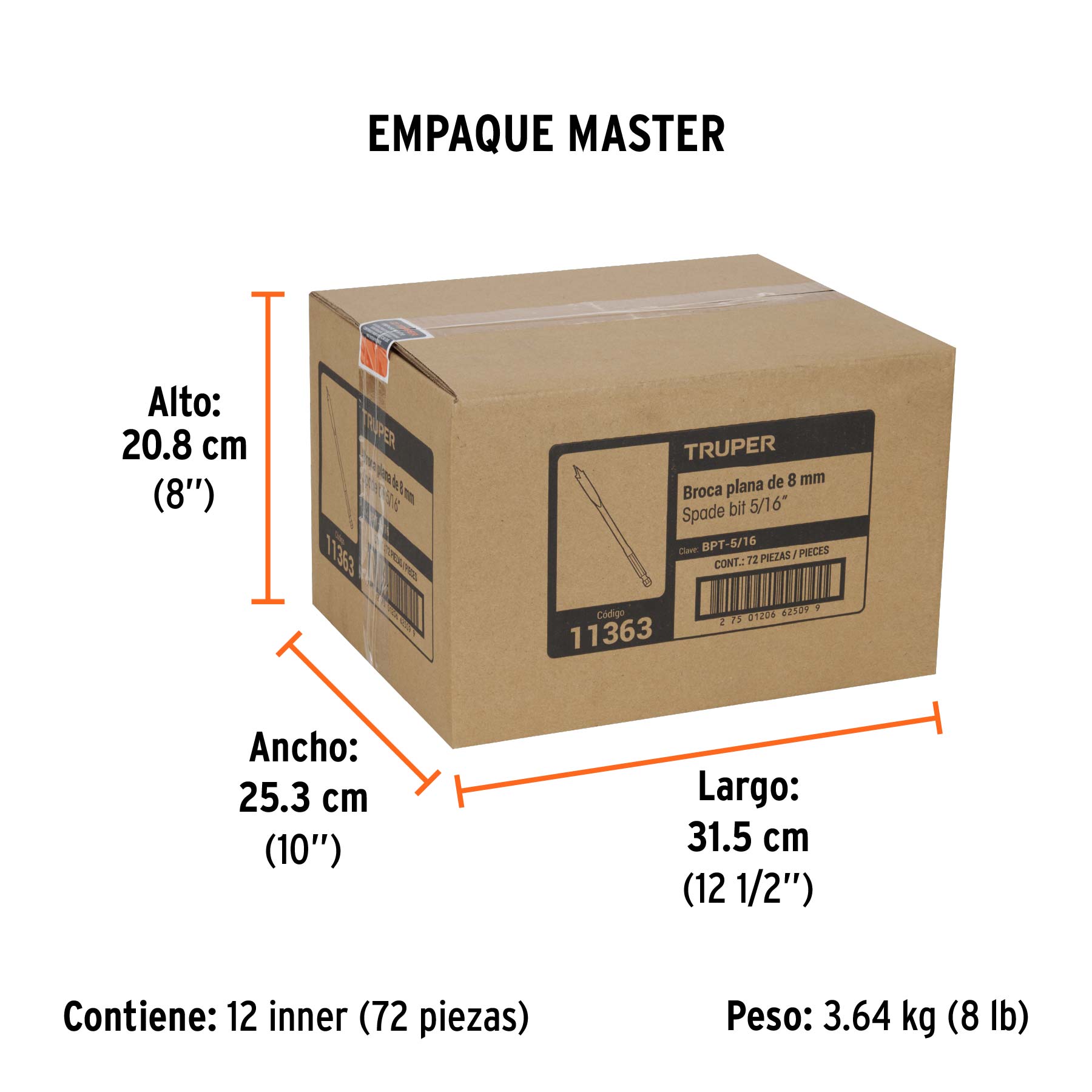 Broca plana de manita 5/16" para madera, TRUPER - Empaque