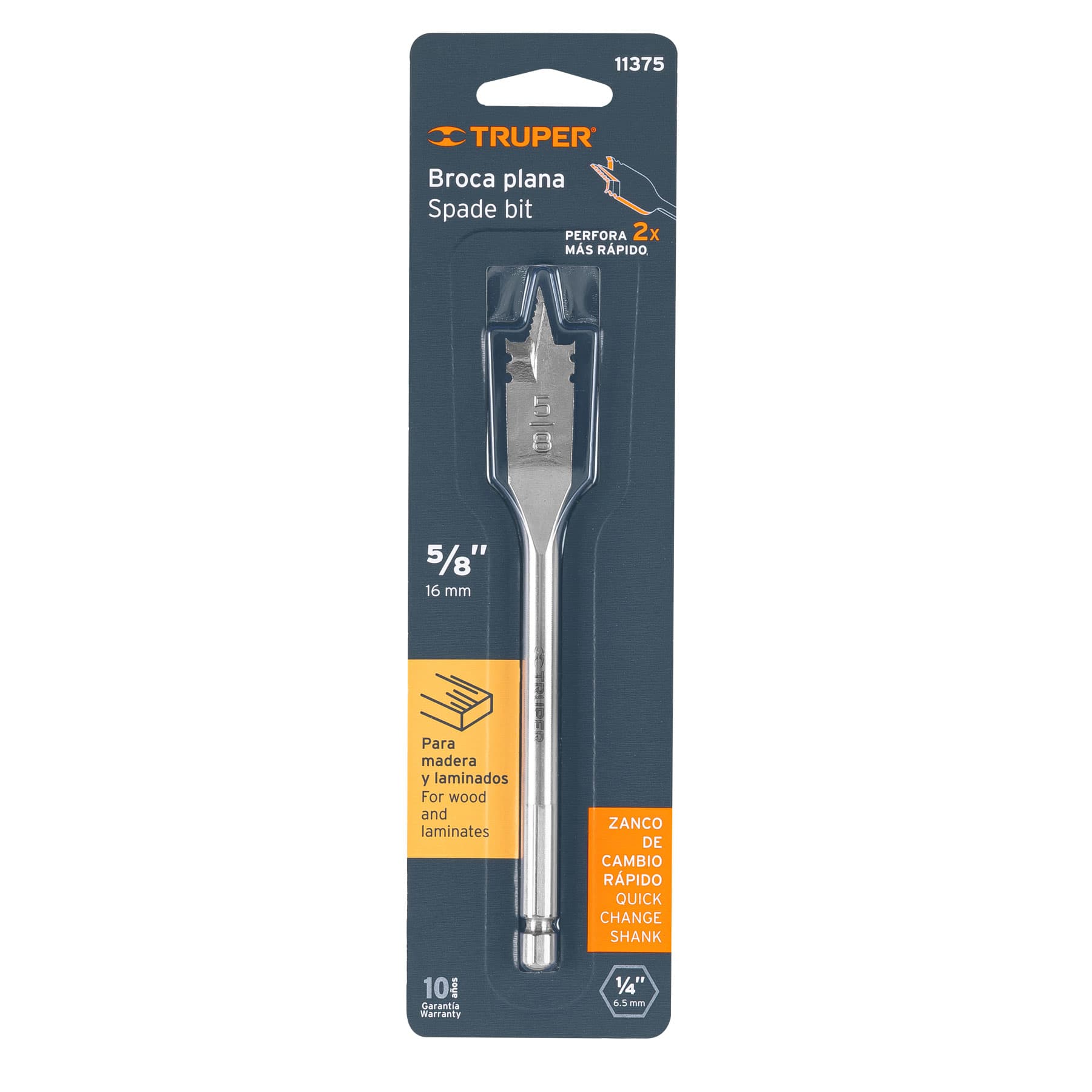 Broca plana de manita 5/8" para madera, TRUPER