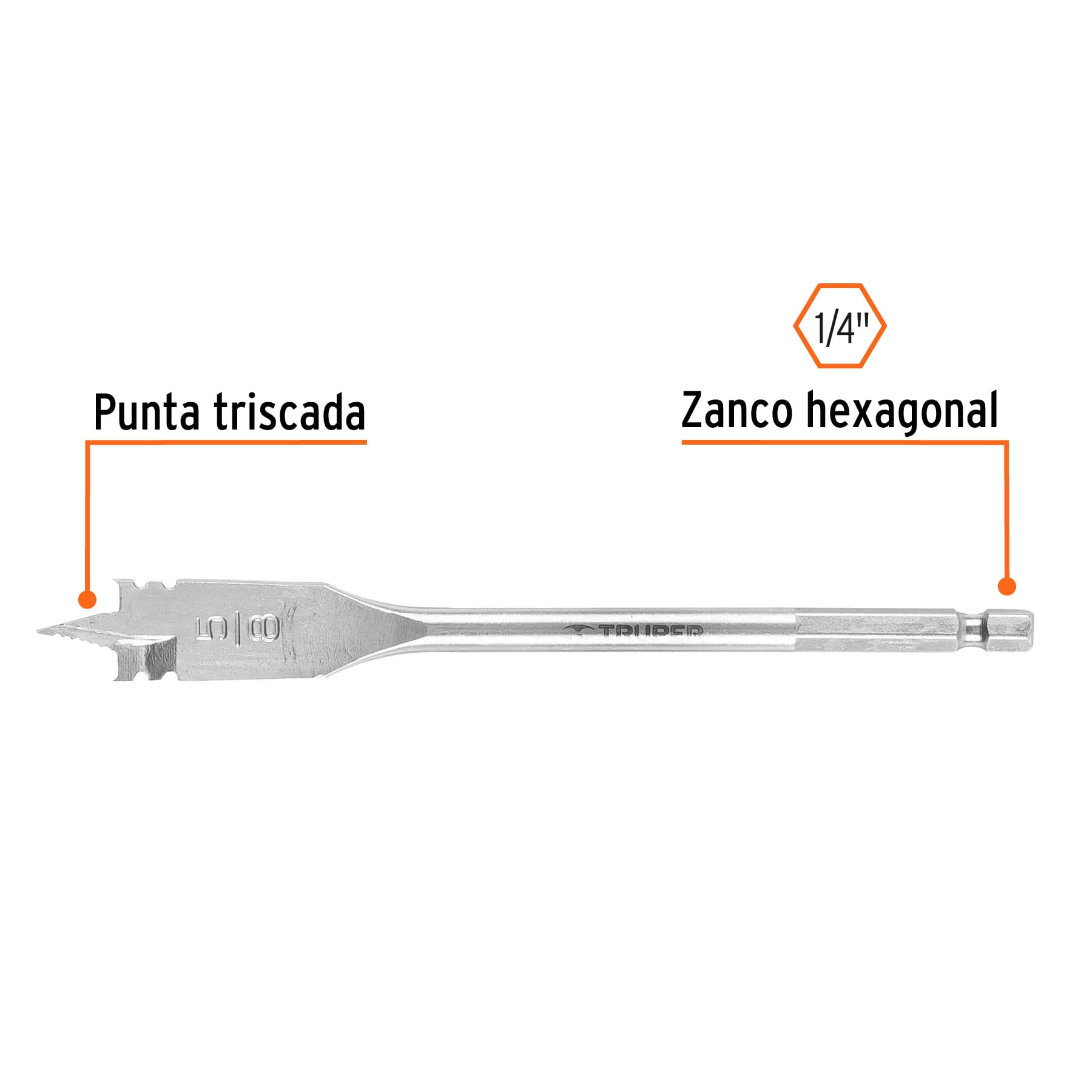 Broca plana de manita 5/8" para madera, TRUPER