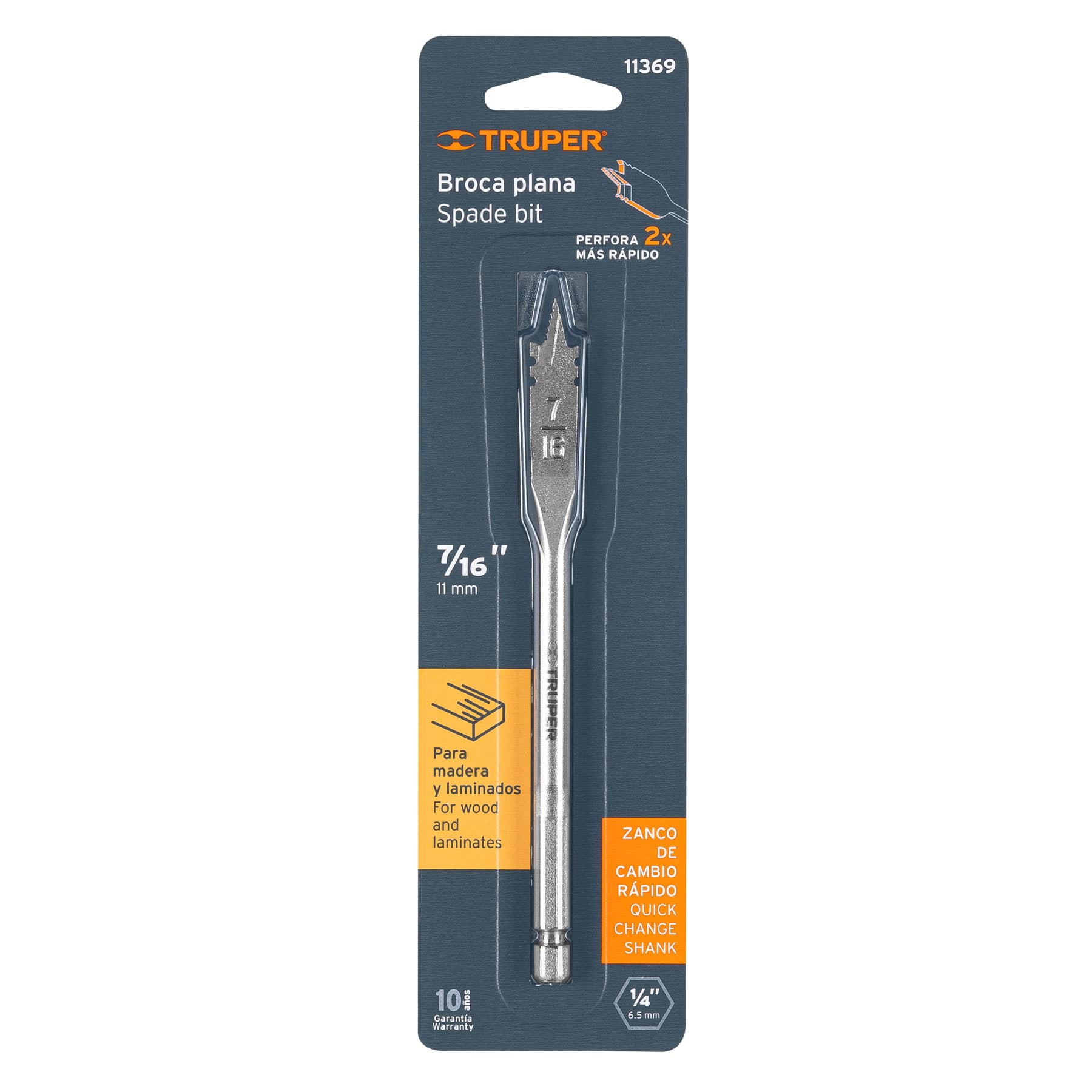 Broca plana de manita 7/16" para madera, TRUPER