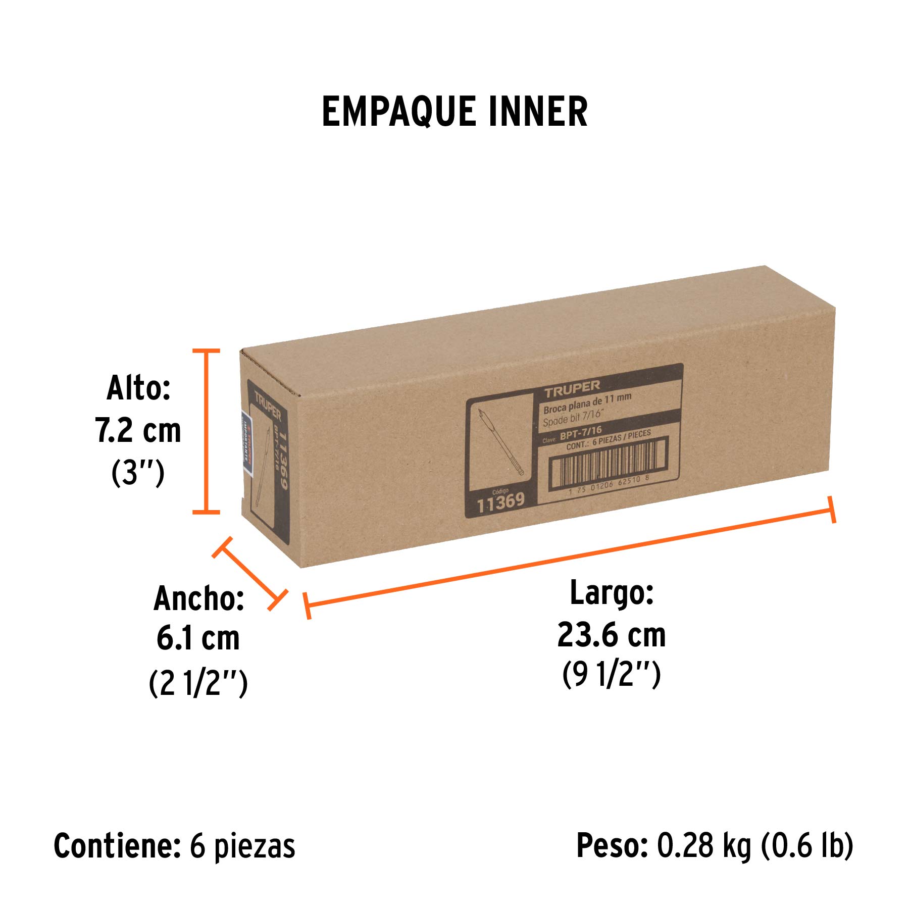 Broca plana de manita 7/16" para madera, TRUPER - Empaque