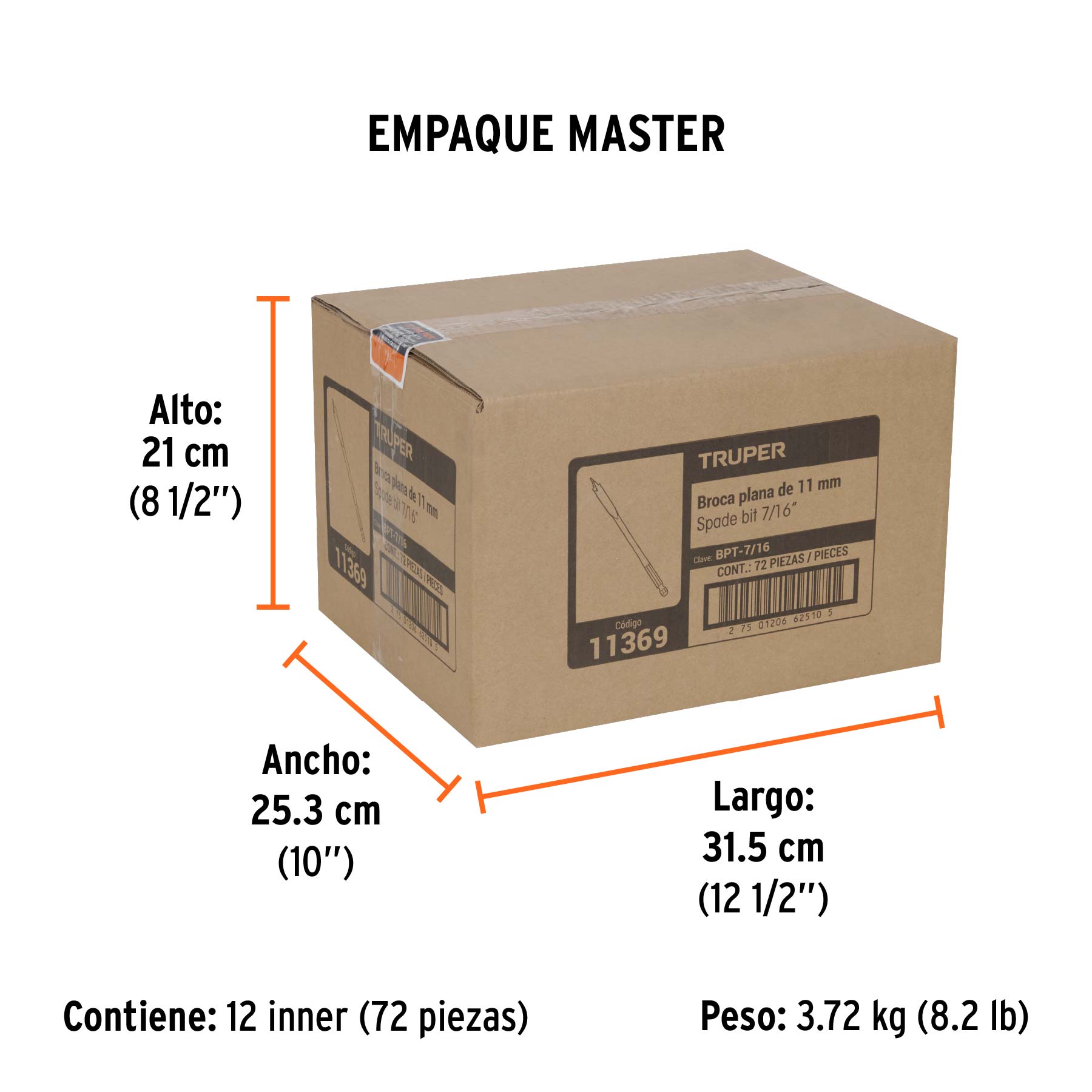 Broca plana de manita 7/16" para madera, TRUPER - Empaque