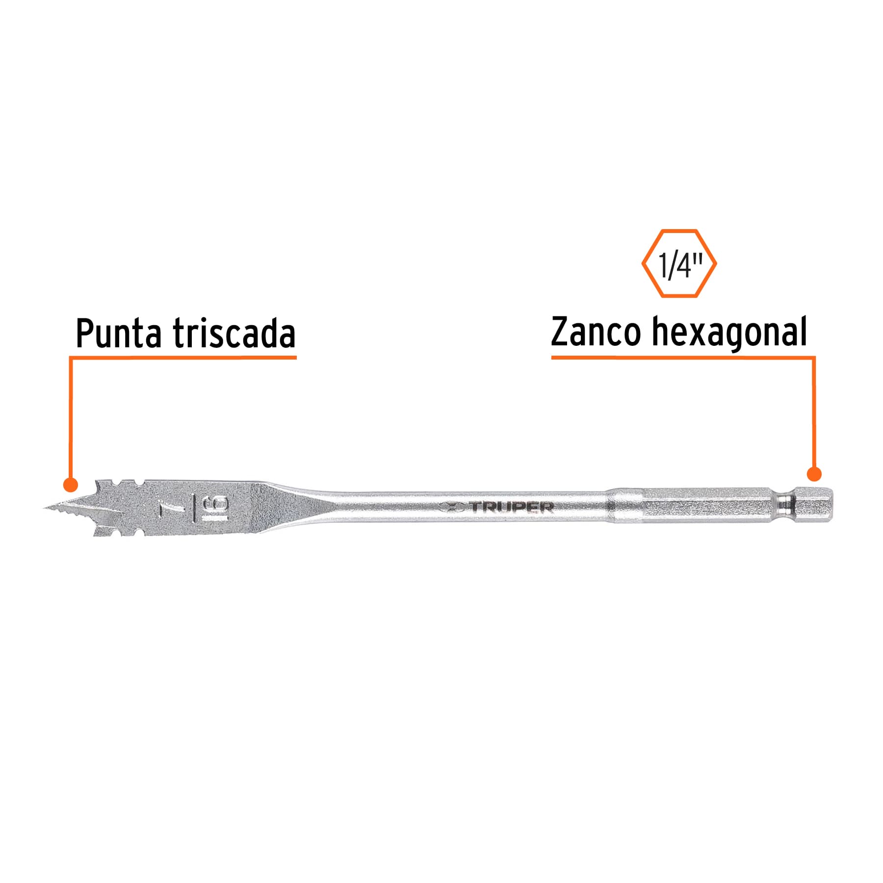 Broca plana de manita 7/16" para madera, TRUPER