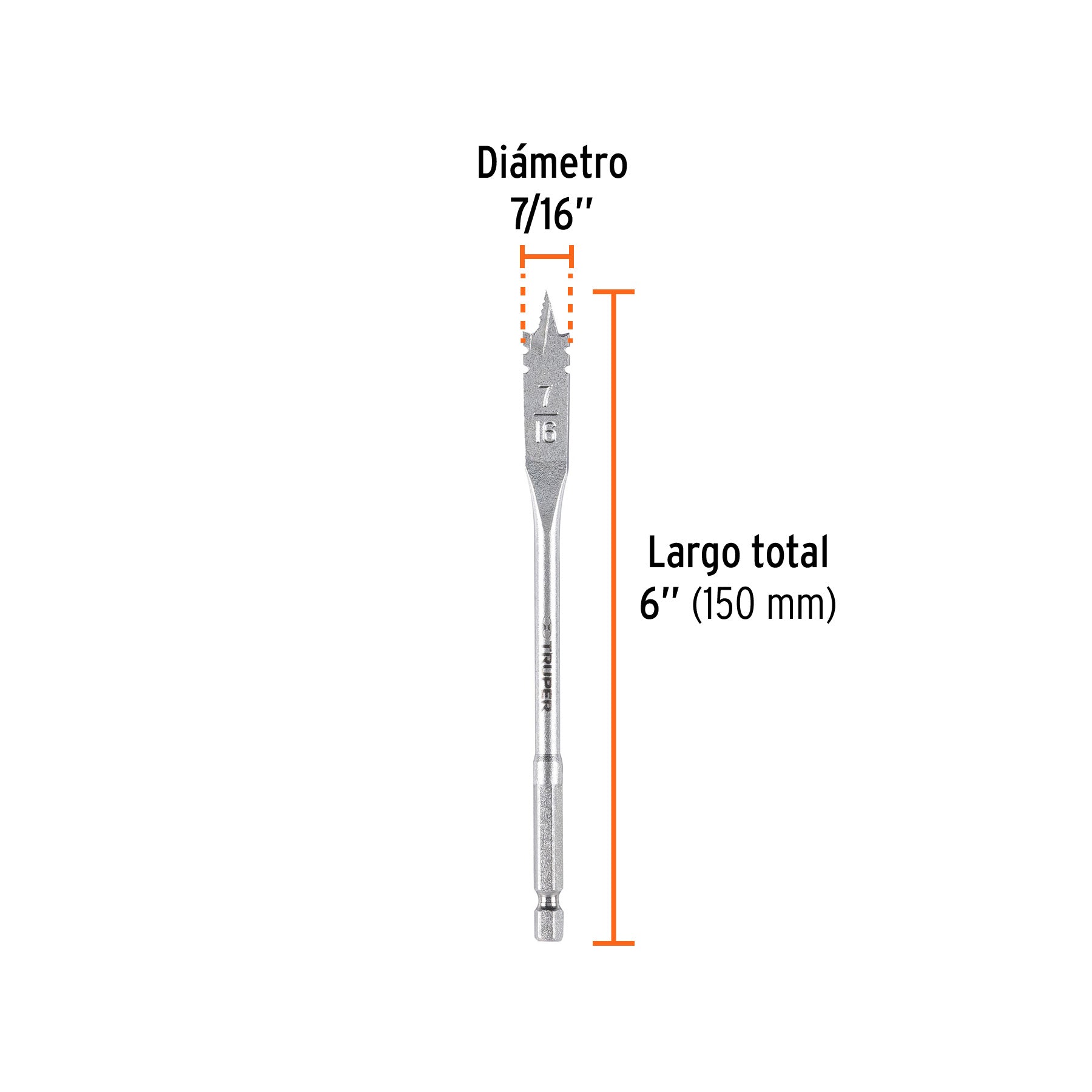 Broca plana de manita 7/16" para madera, TRUPER