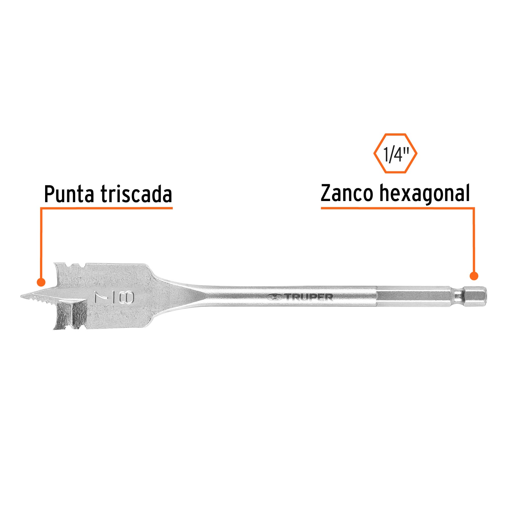 Broca plana de manita 7/8" para madera, TRUPER