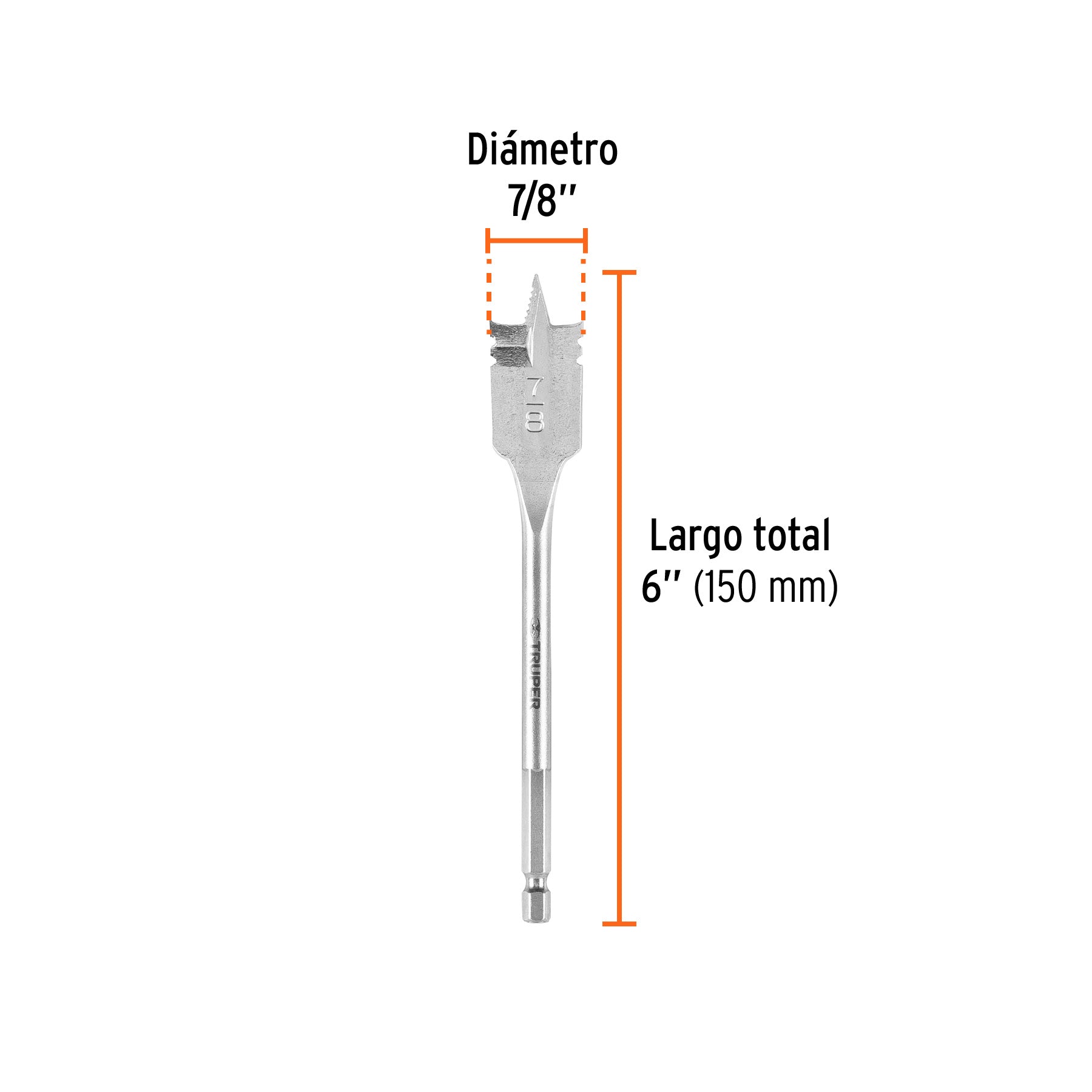 Broca plana de manita 7/8" para madera, TRUPER