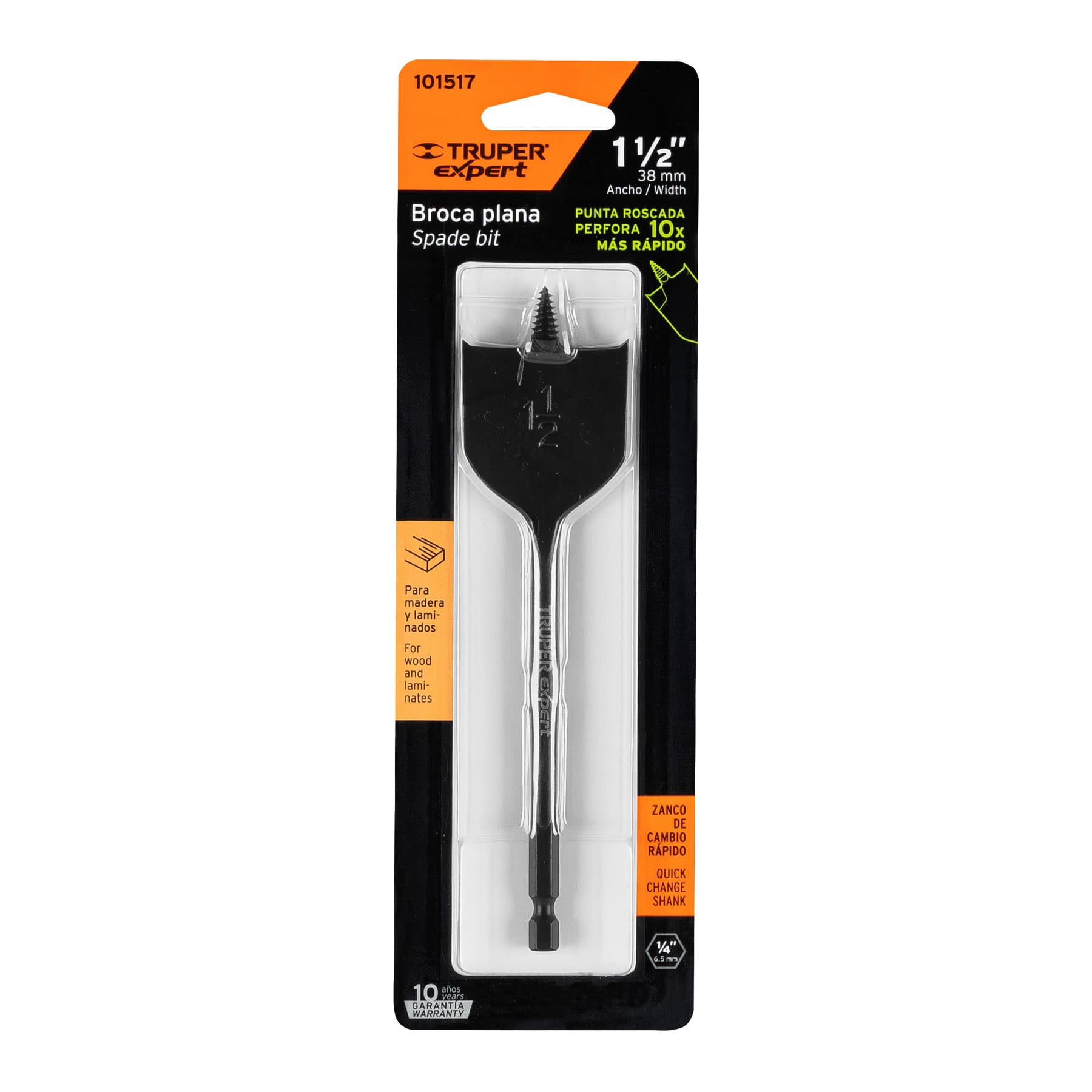 Broca plana de manita 1-1/2" para madera, TRUPER EXPERT