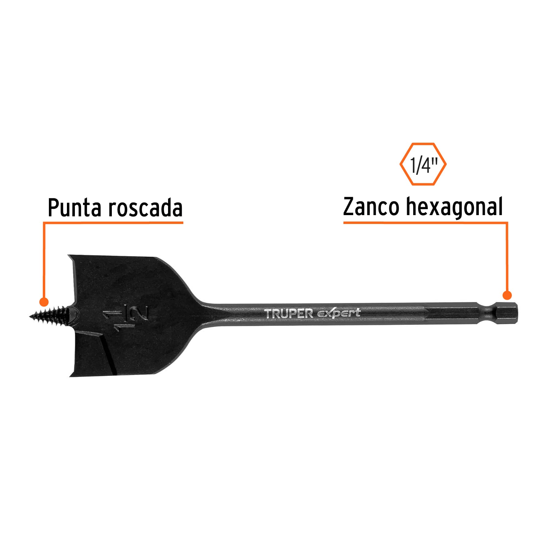 Broca plana de manita 1-1/2" para madera, TRUPER EXPERT
