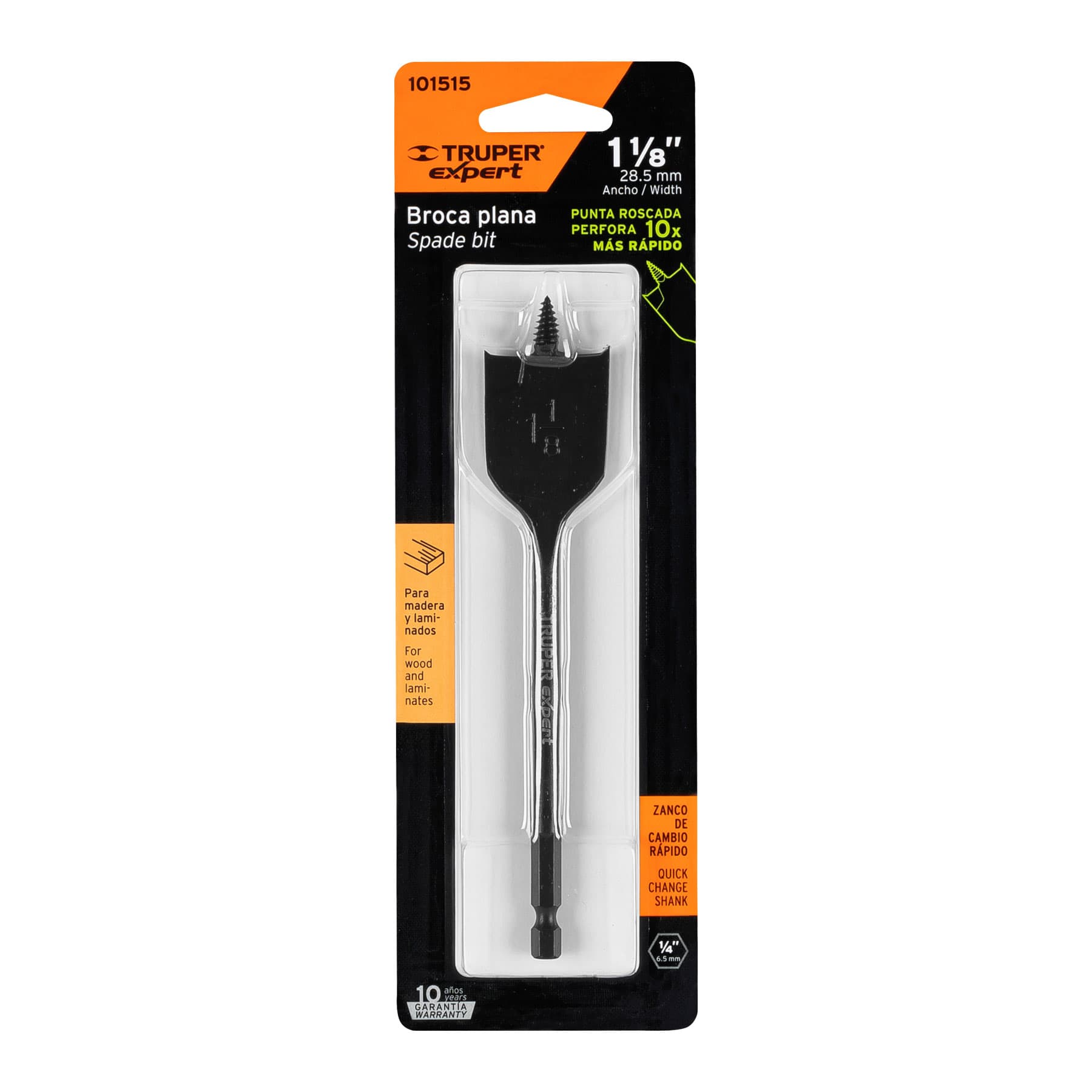 Broca plana de manita 1-1/8" para madera, TRUPER EXPERT