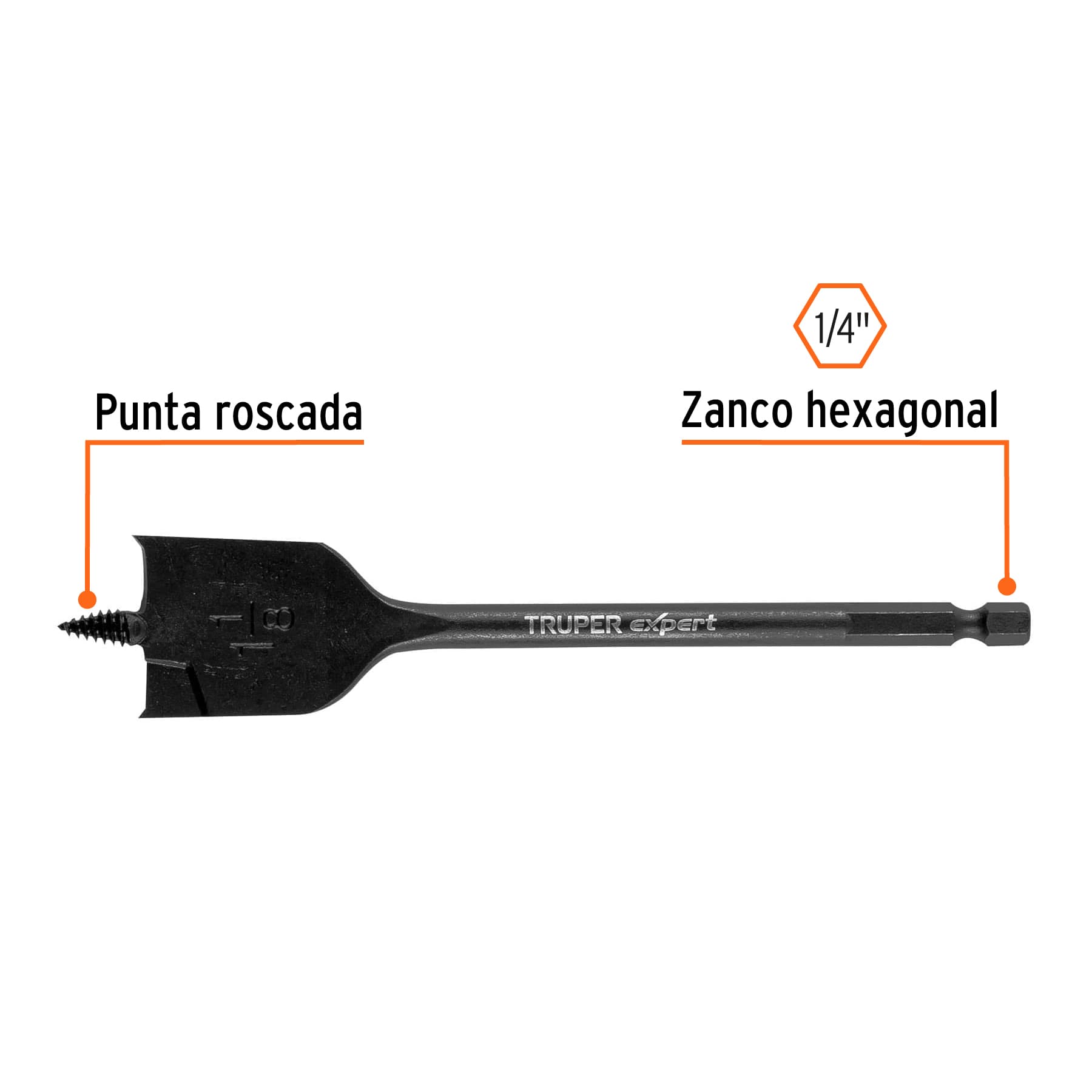 Broca plana de manita 1-1/8" para madera, TRUPER EXPERT