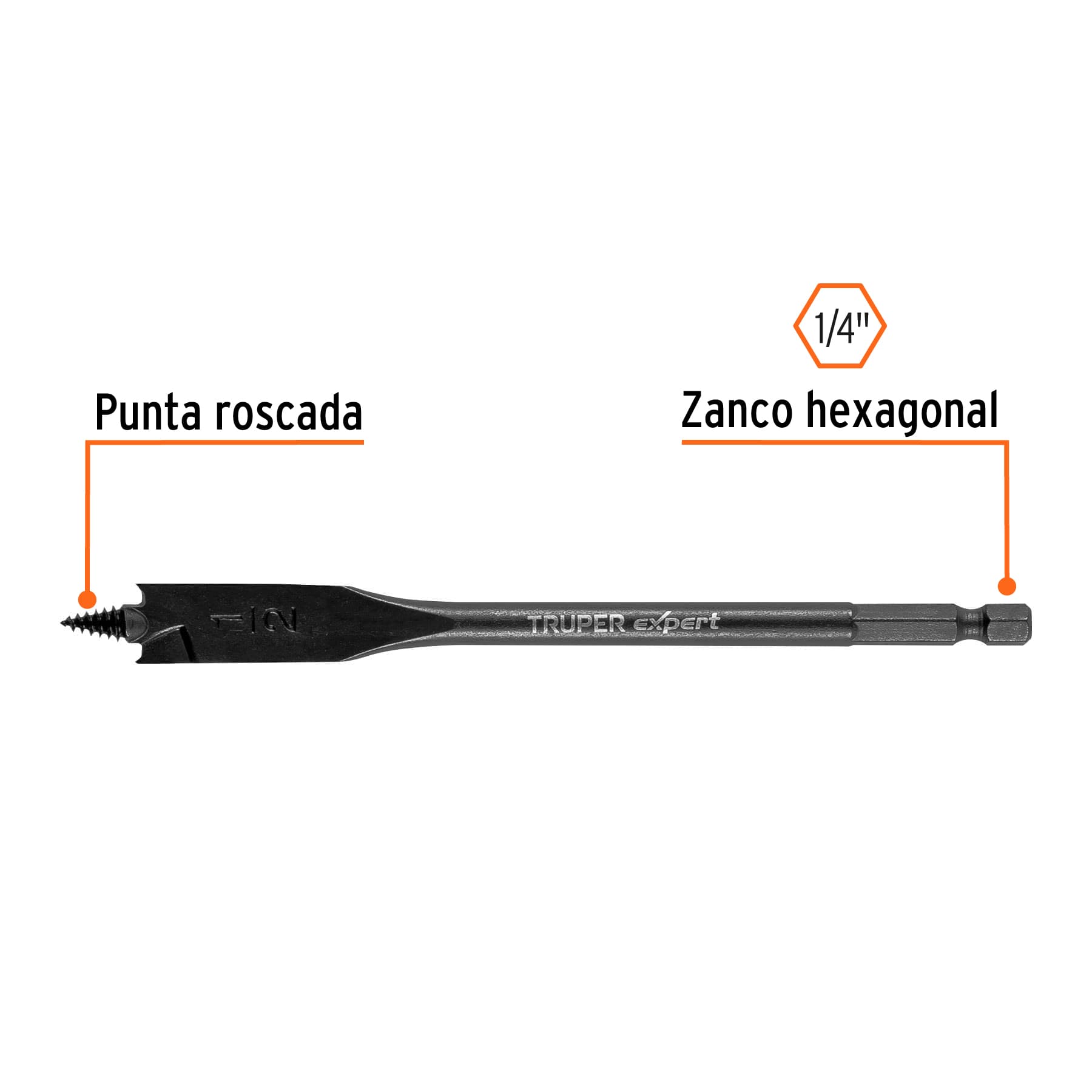 Broca plana de manita 1/2" para madera, TRUPER EXPERT