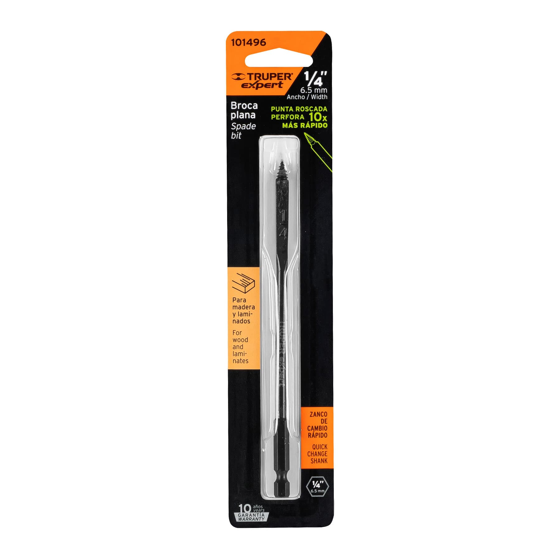 Broca plana de manita 1/4" para madera, TRUPER EXPERT