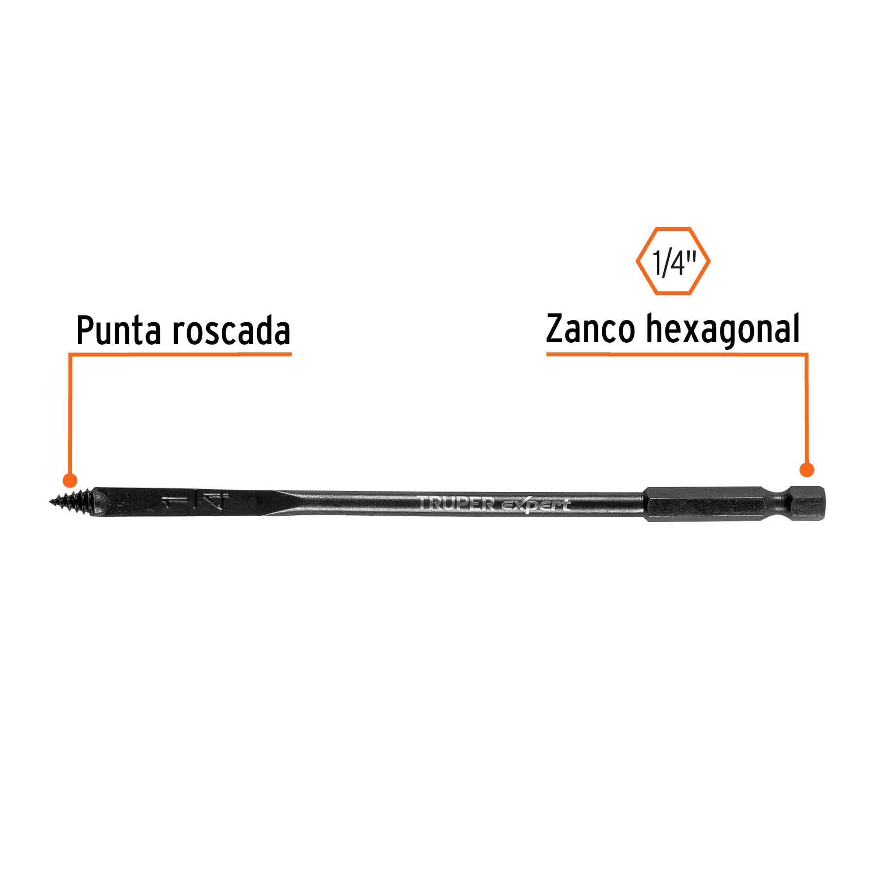 Broca plana de manita 1/4" para madera, TRUPER EXPERT