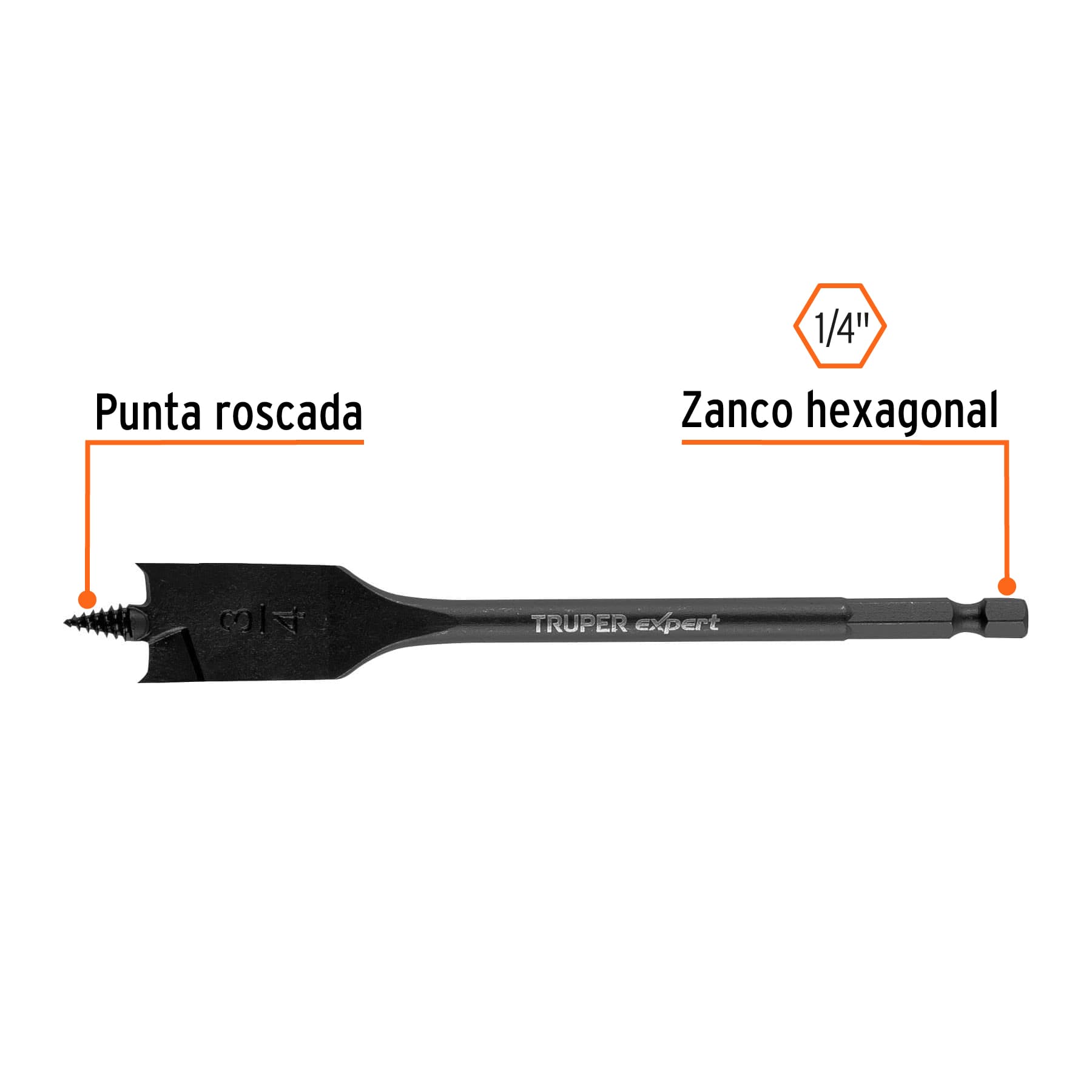 Broca plana de manita 3/4" para madera, TRUPER EXPERT