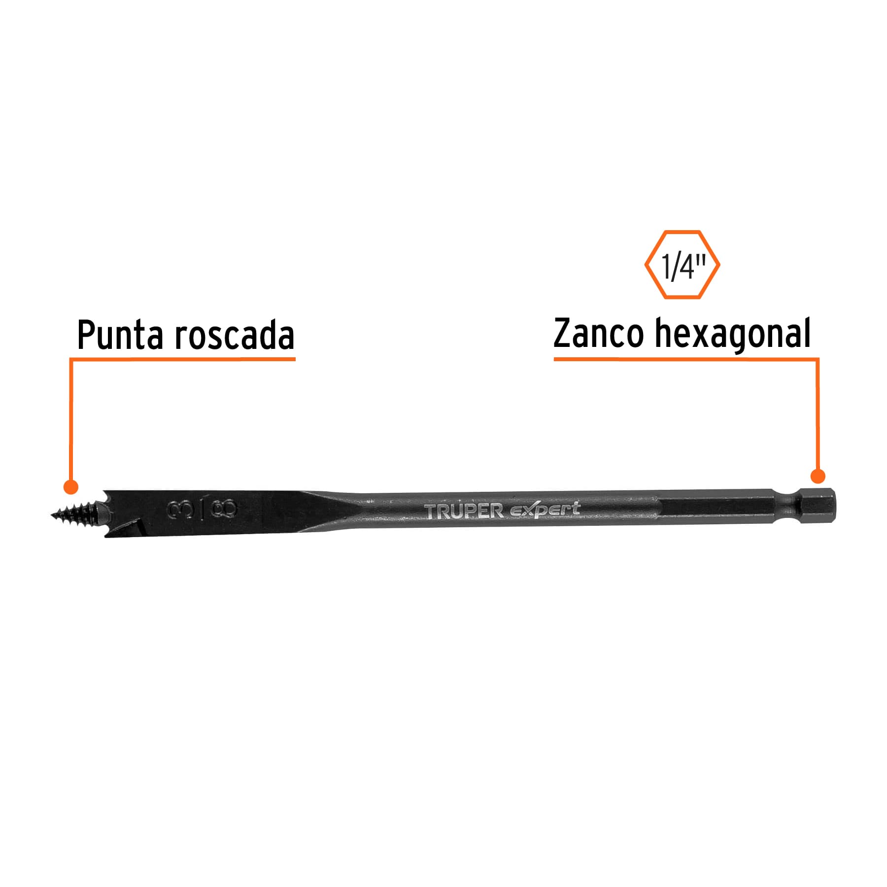 Broca plana de manita 3/8" para madera, TRUPER EXPERT