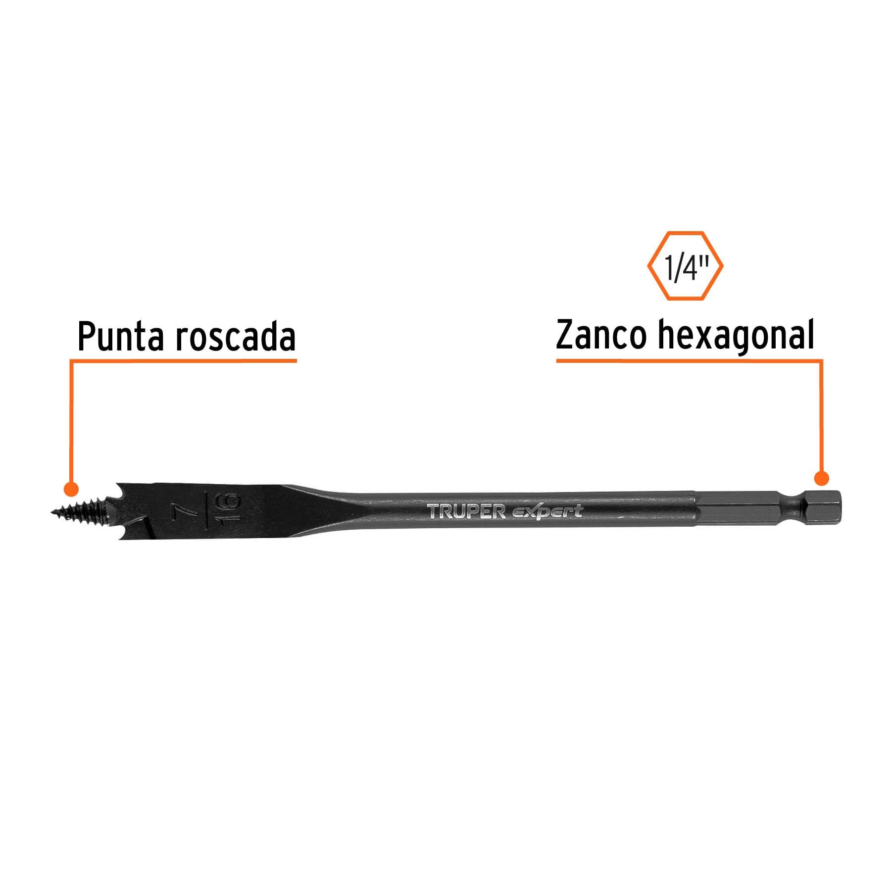 Broca plana de manita 7/16" para madera, TRUPER EXPERT