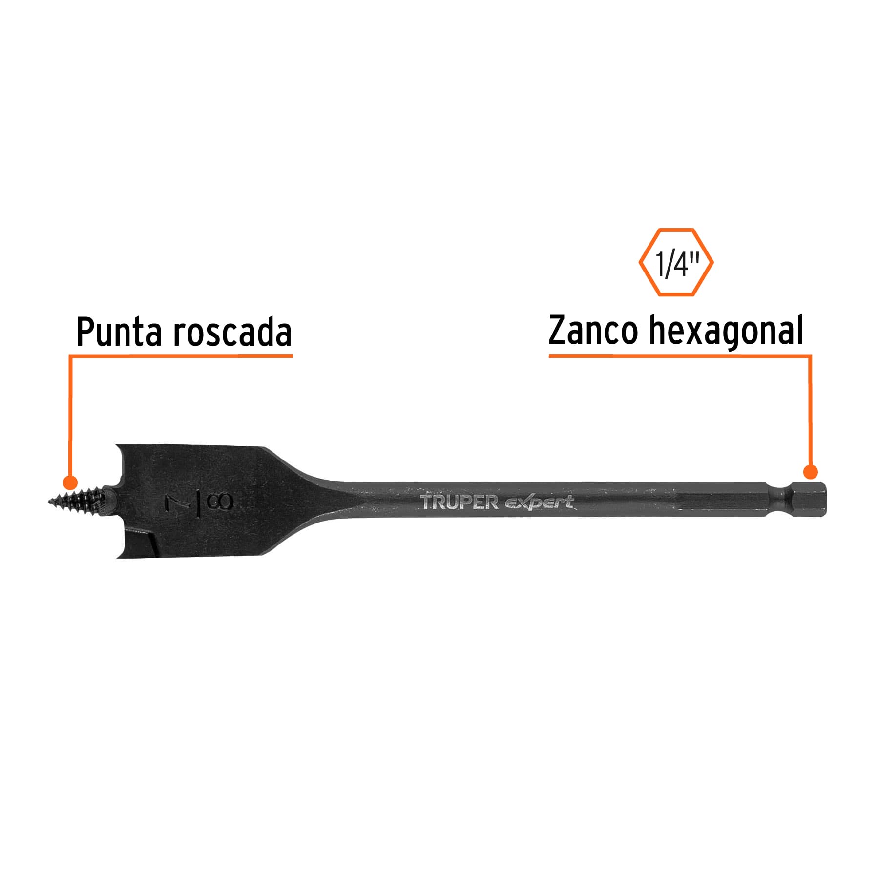 Broca plana de manita 7/8" para madera, TRUPER EXPERT