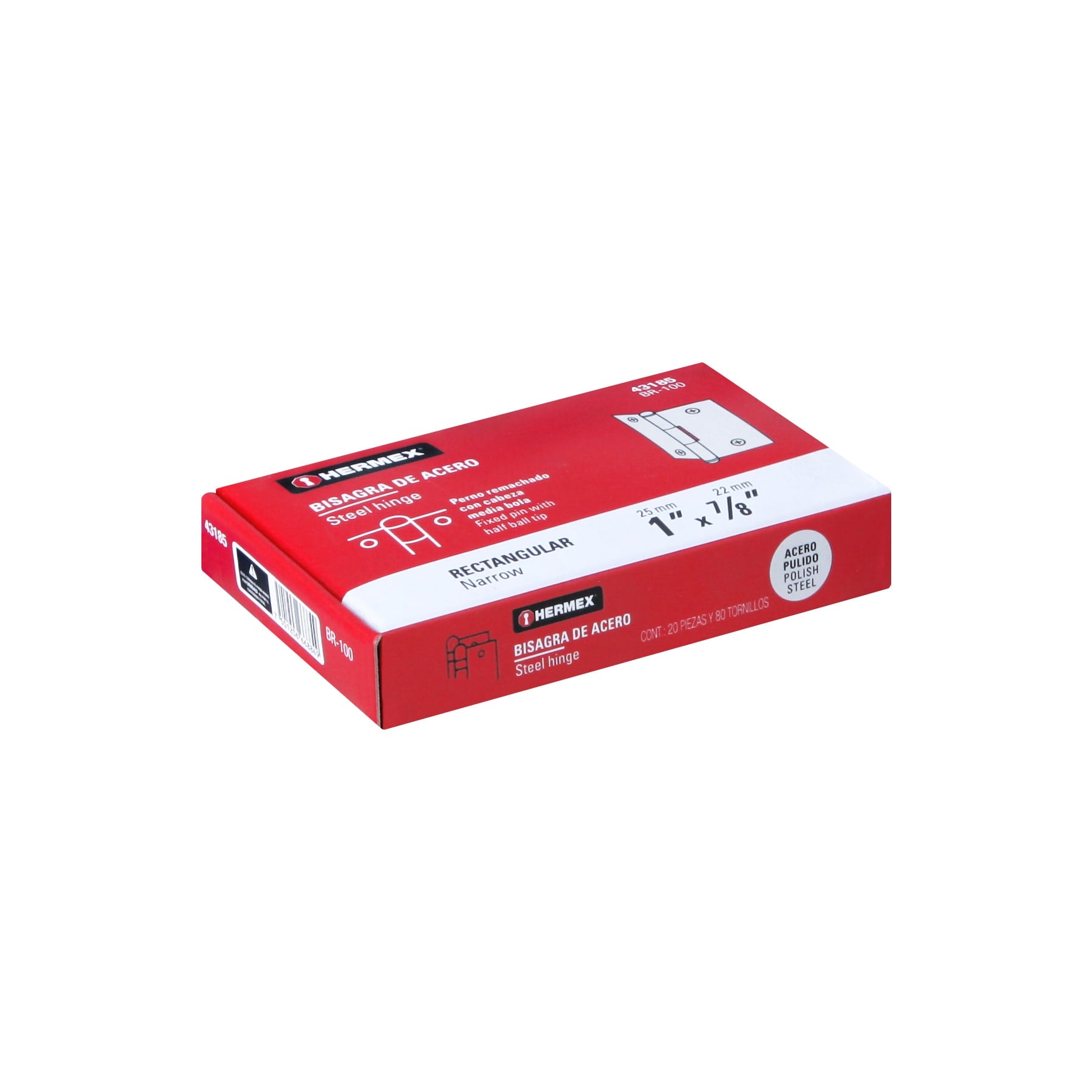 Bisagra rectangular 1" acero pulido, HERMEX
