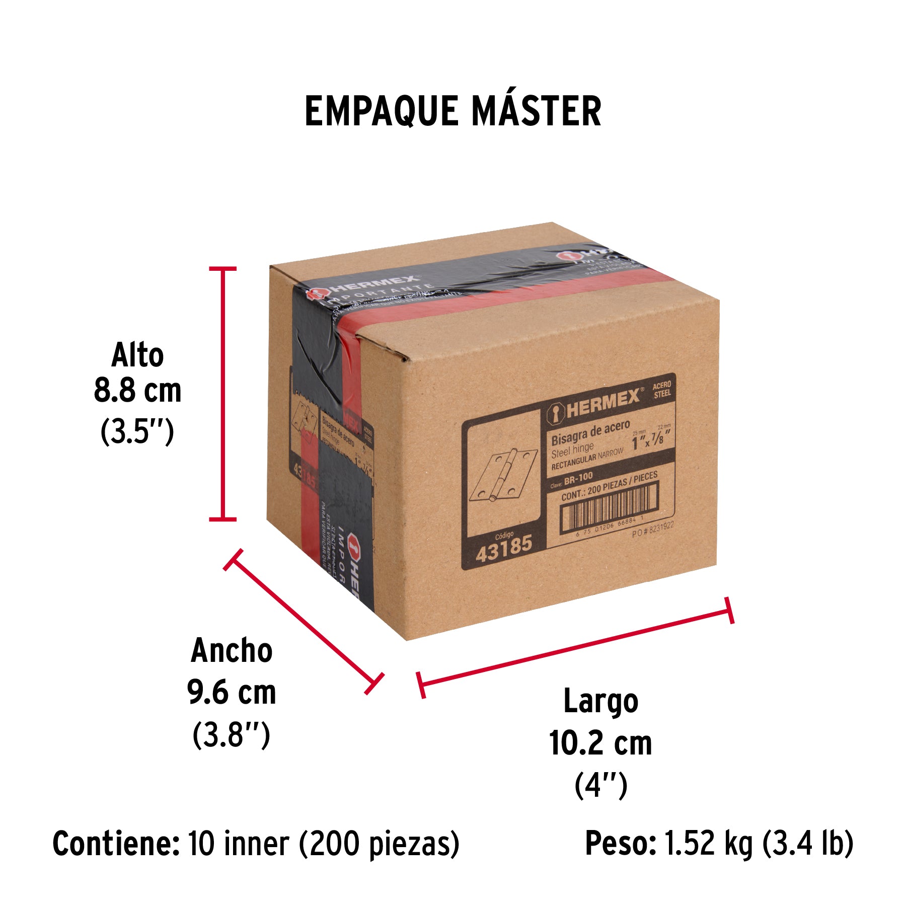 Bisagra rectangular 1" acero pulido, HERMEX - Empaque