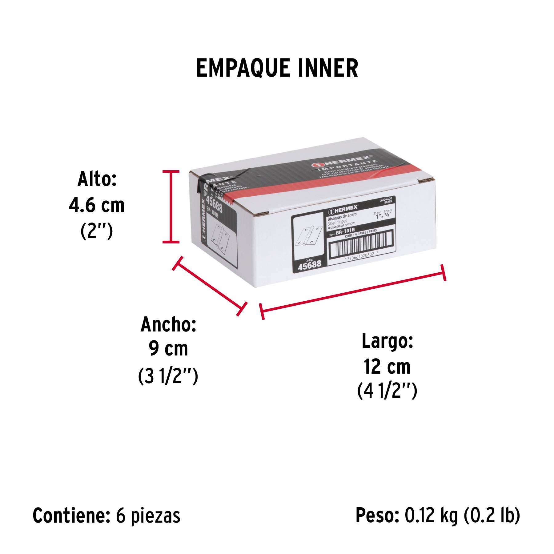 Bolsa con 2 bisagras rectangulares 1", acero latonado - Empaque