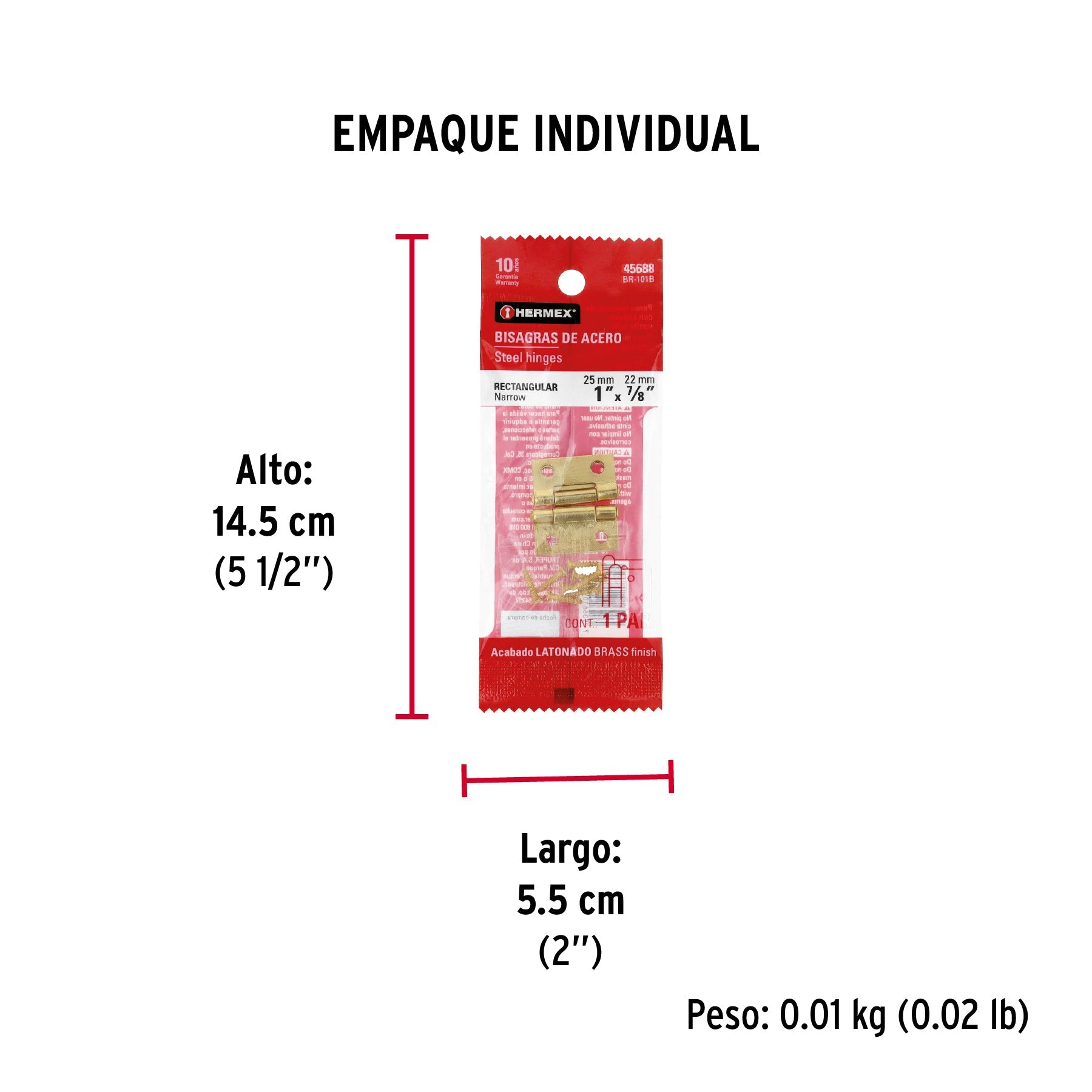 Bolsa con 2 bisagras rectangulares 1", acero latonado - Empaque