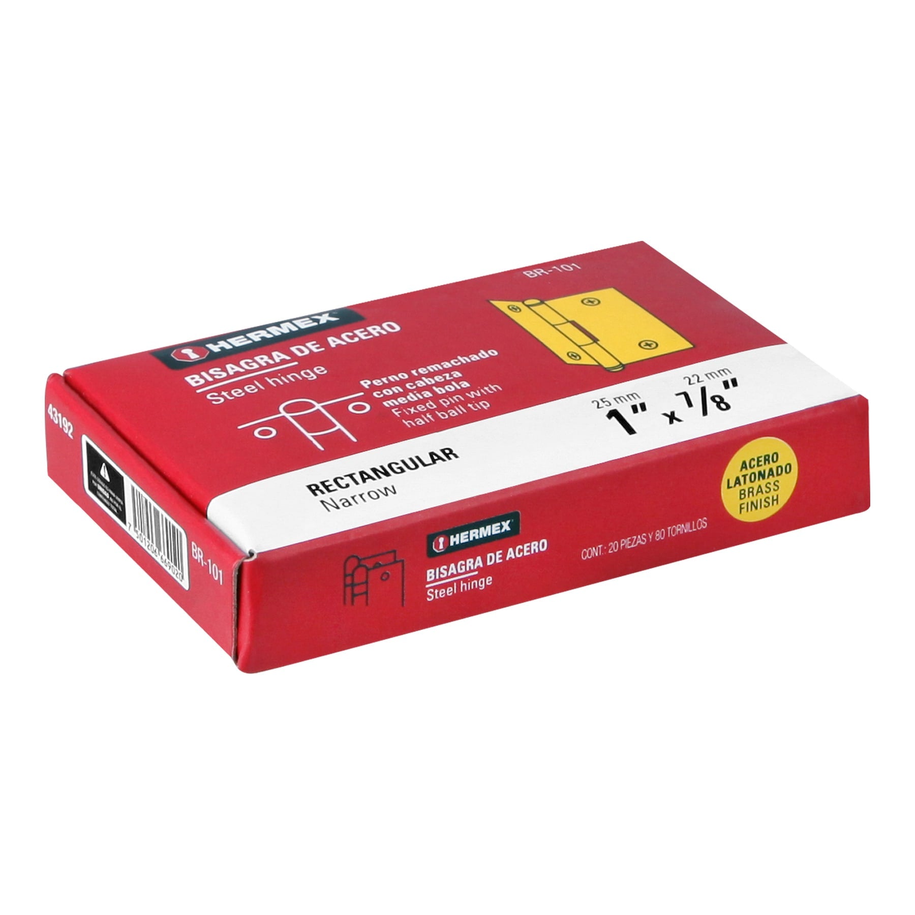 Bisagra rectangular 1" acero latonado, HERMEX