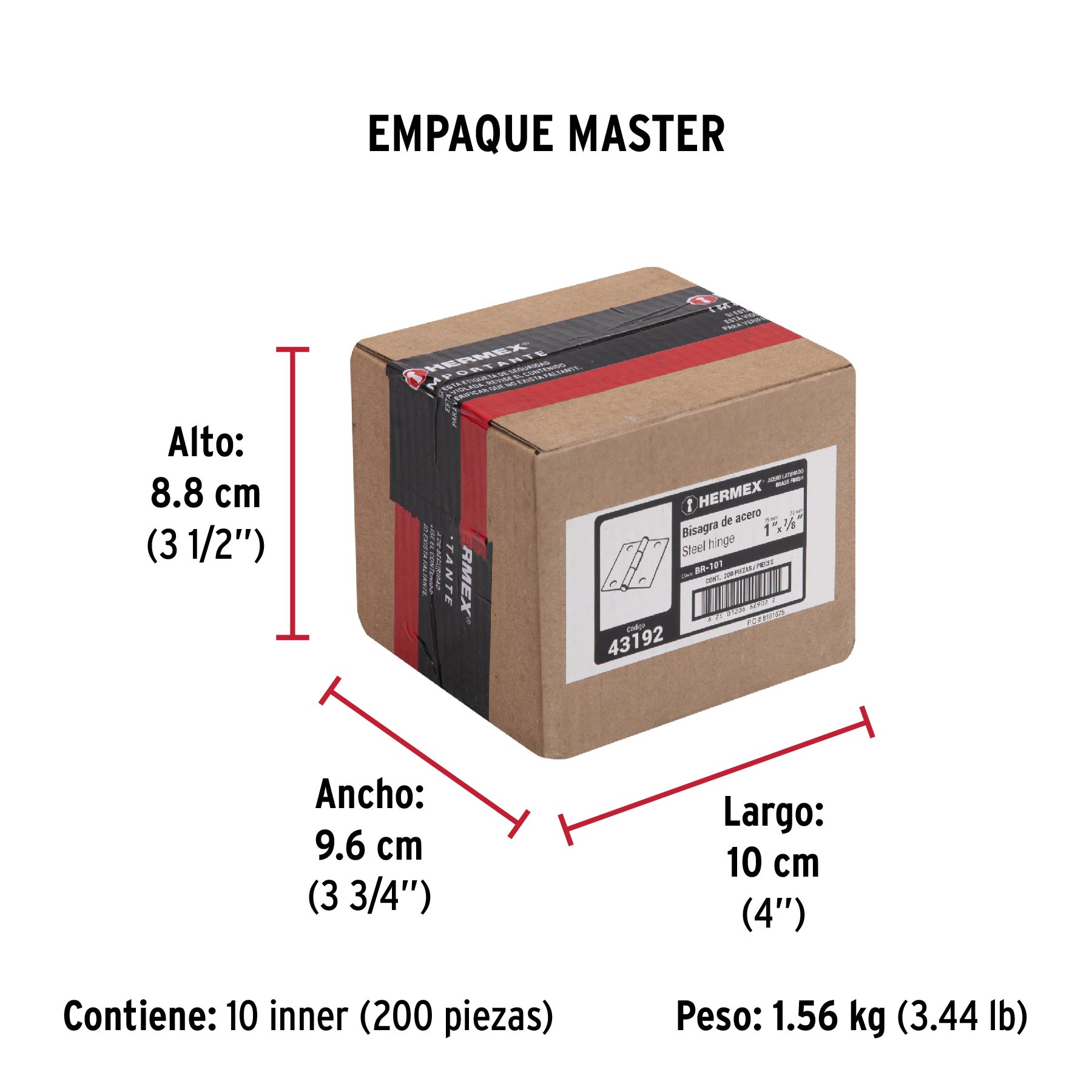 Bisagra rectangular 1" acero latonado, HERMEX - Empaque