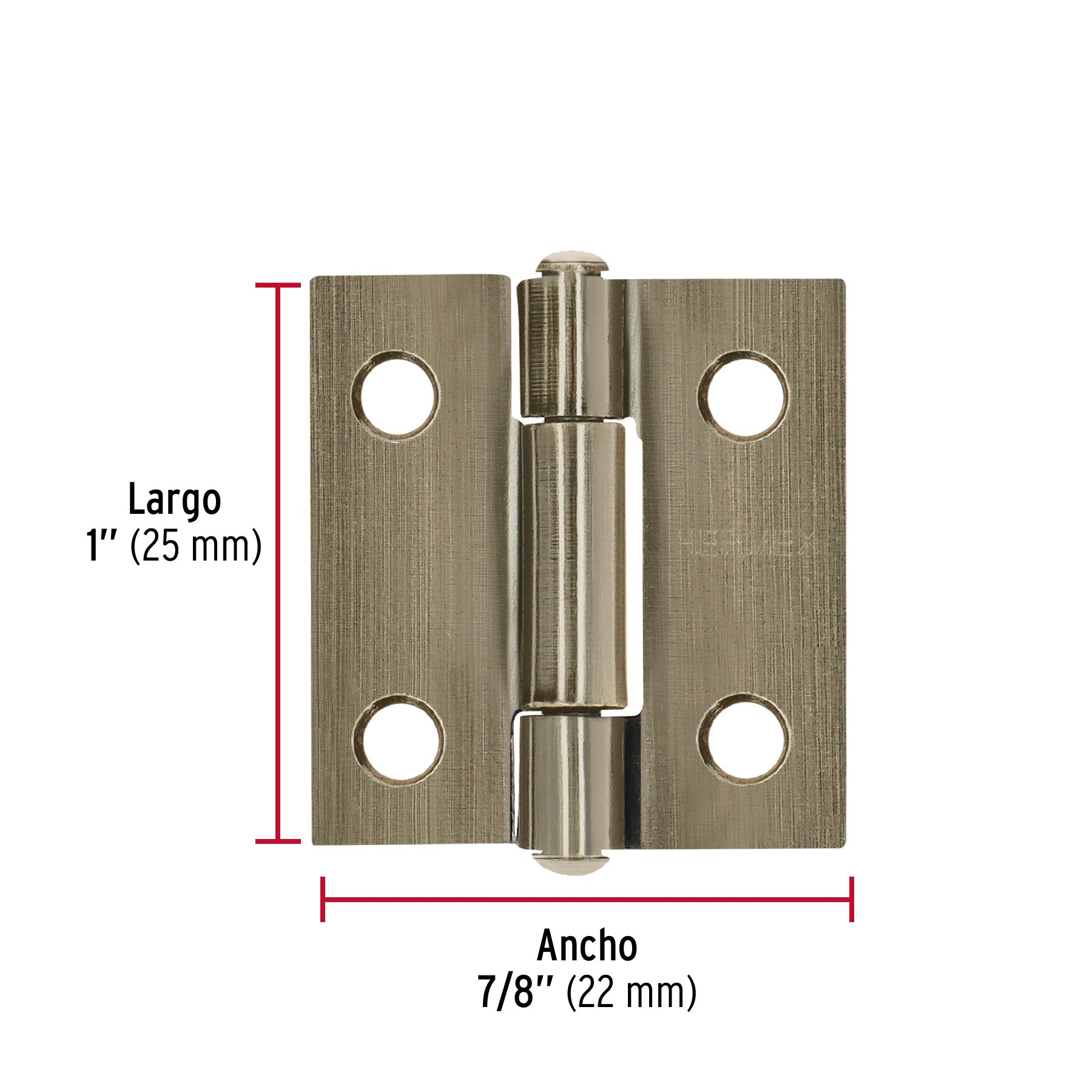 Bisagra rectangular 1" latón antiguo, HERMEX