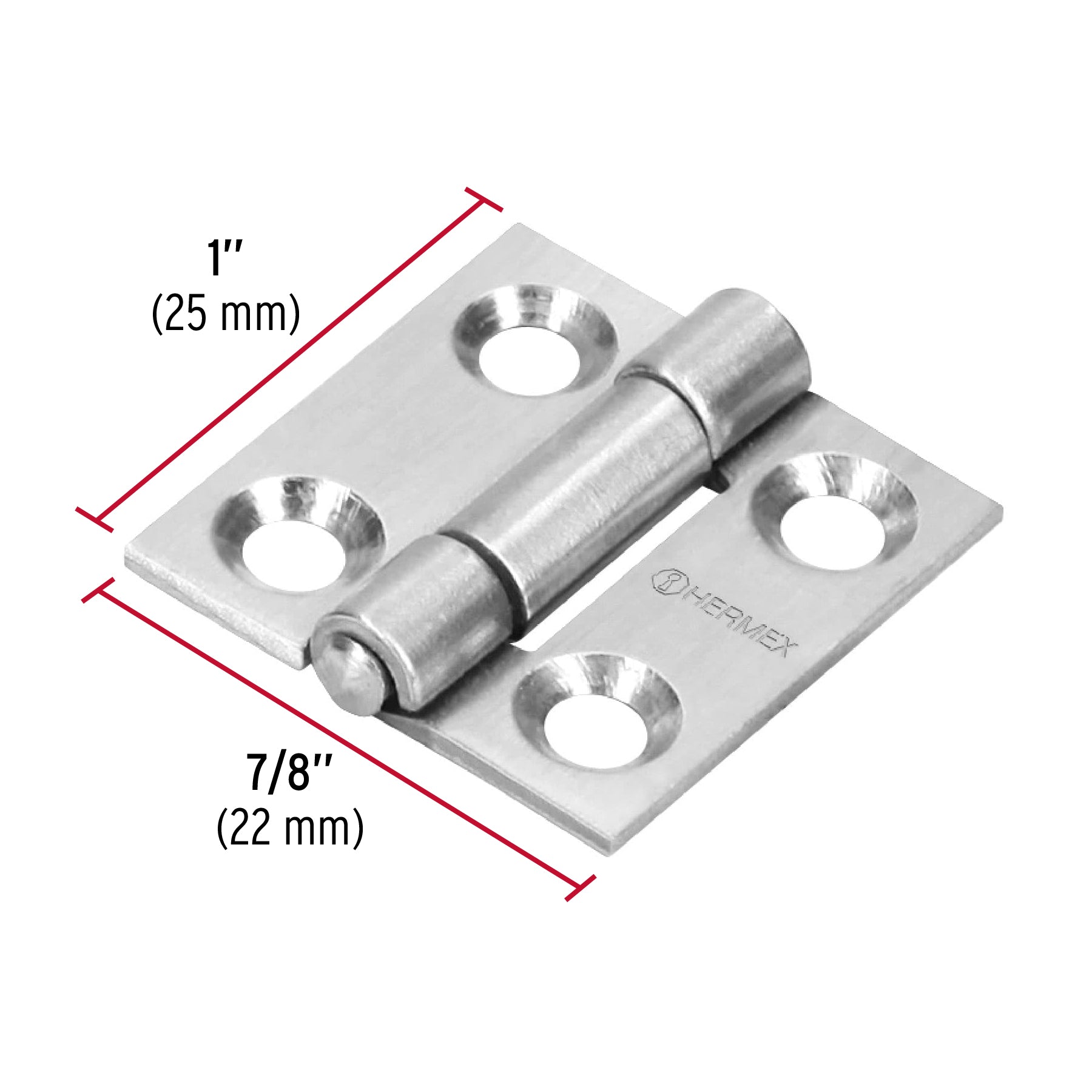 Bisagra rectangular 1" acero inoxidable, HERMEX